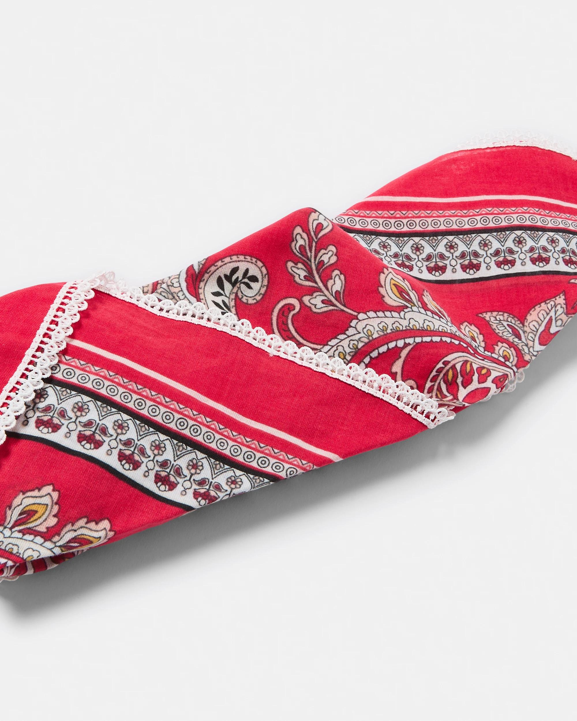 3 Paisley Lace Hair Scarf Red, 3 of 6