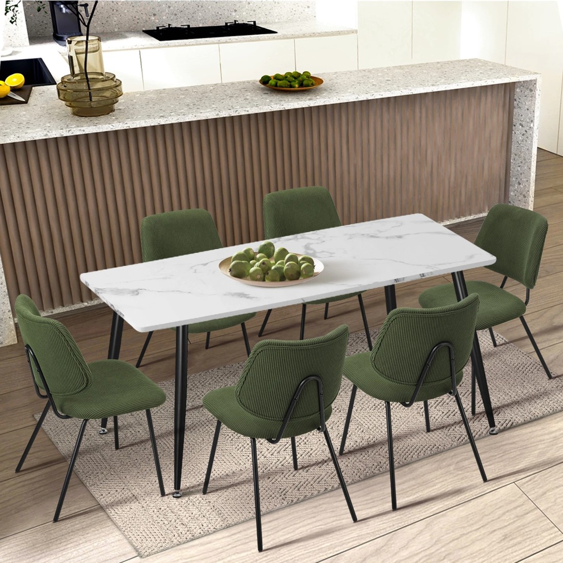 3 Oikiture 2x Dining Chair Vintage Retro Polyester Kitchen Padded Lounge
 - Green, 3 of 10