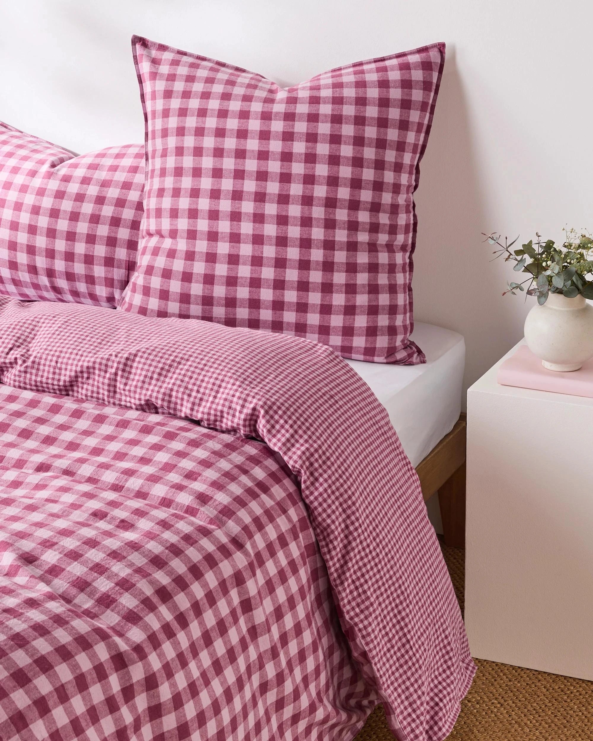 1 Target Darby Gingham Linen/Cotton European Pillowcase - Queen Bed - Pink, 1 of 1