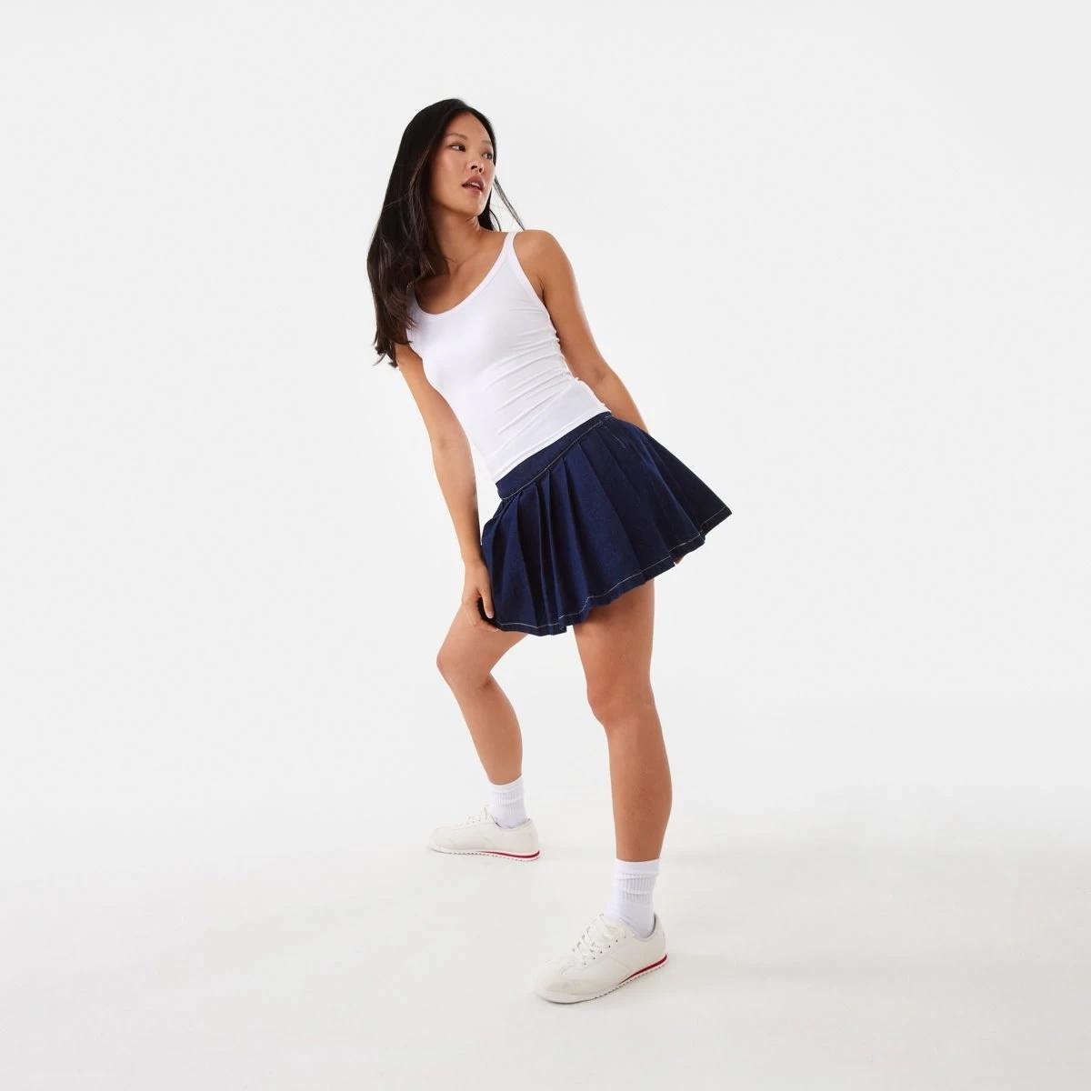 3 Pleat Denim Mini Skirt Indigo, 3 of 7