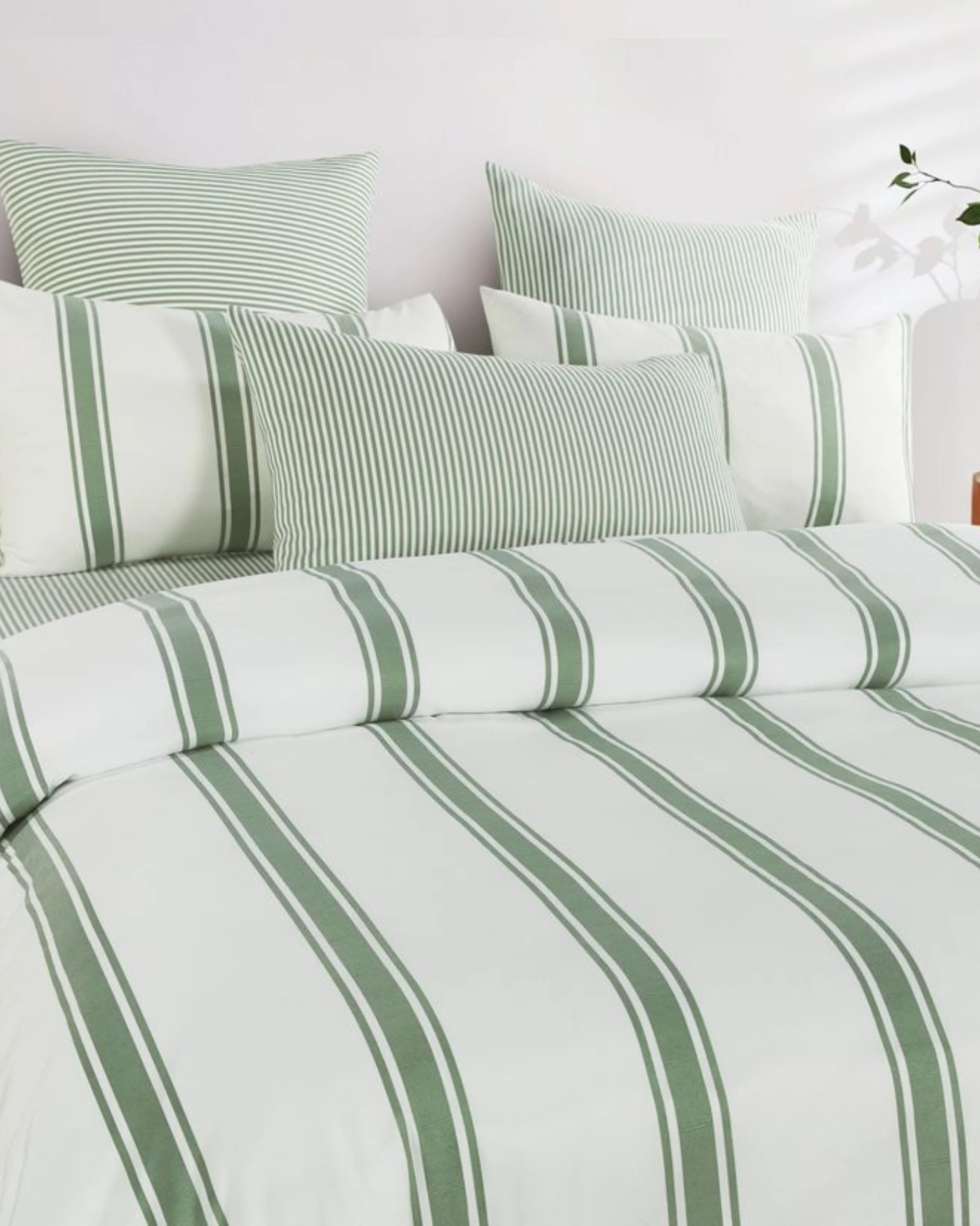 3 CleverPolly Yarn-Dyed Washed Microfibre Quilt Cover Set - King Bed - Wide Stripe Sage Green, 3 of 6