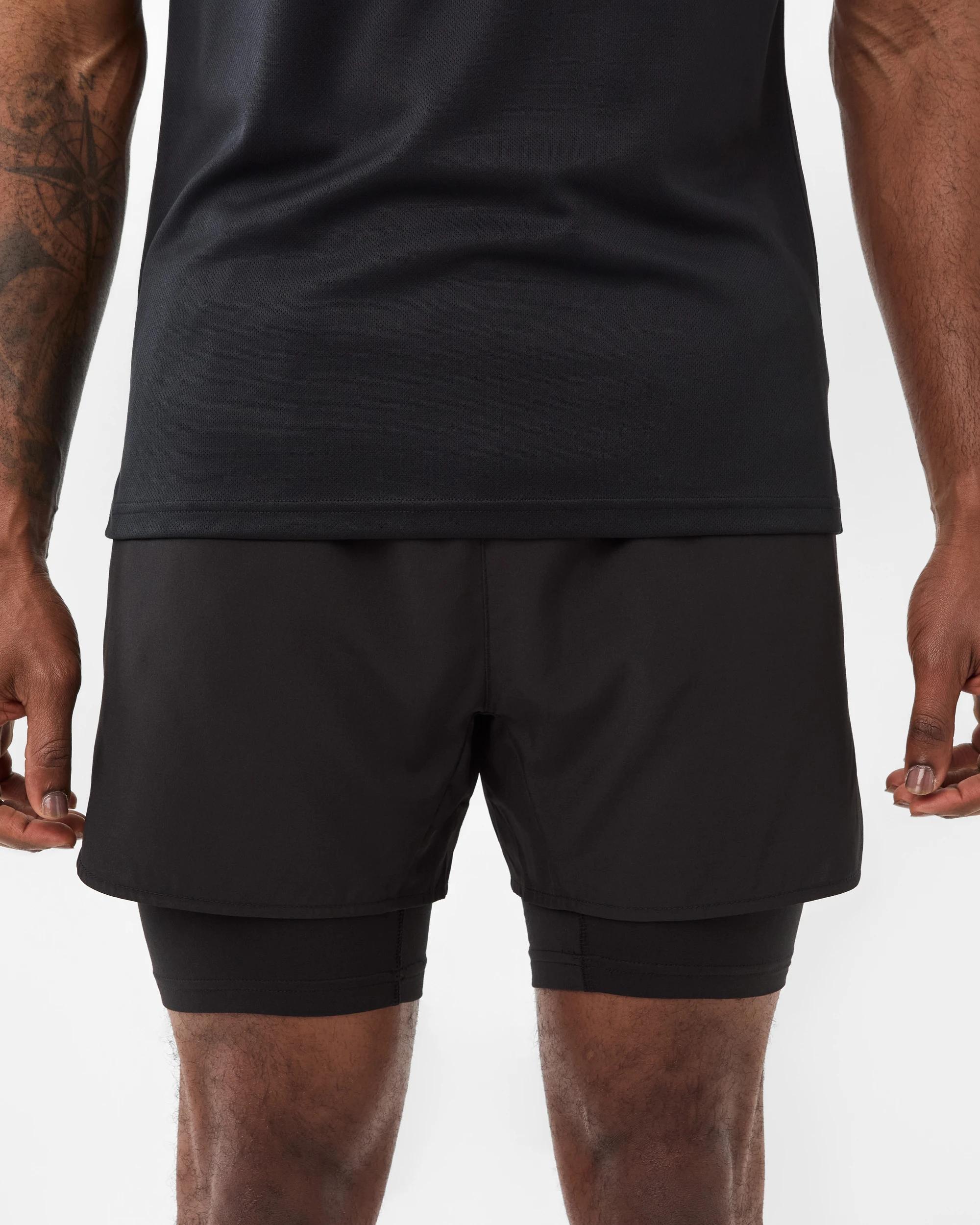1 Active Mens Dual Layer Shorts Black, 1 of 8