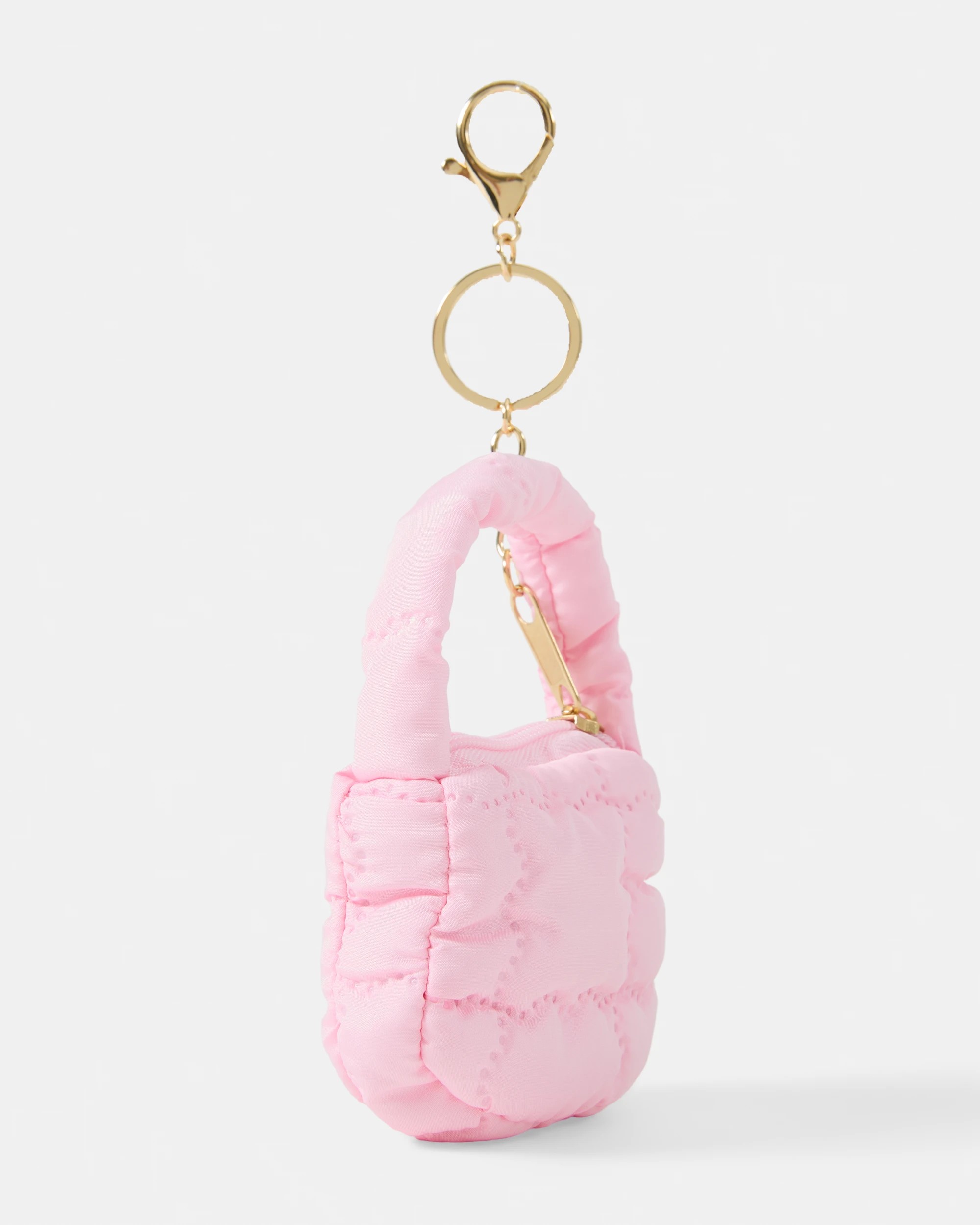 3 Puffy Bag Charm Keyring - Pink and Gold Tone, 3 of 5