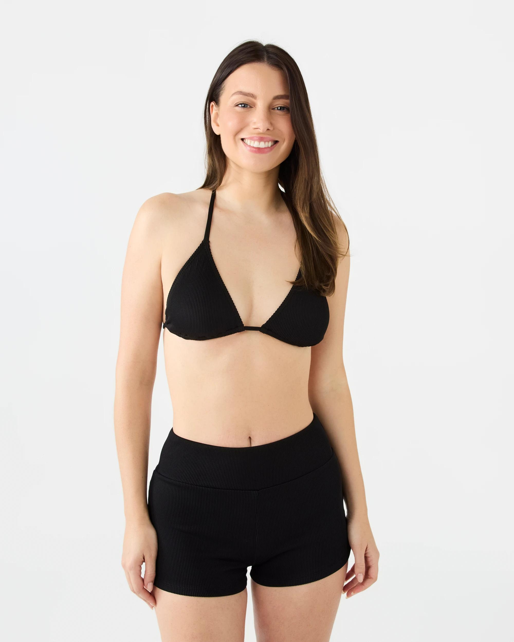 6 Ribbed Slide Triangle Bikini Top Black, 6 of 6