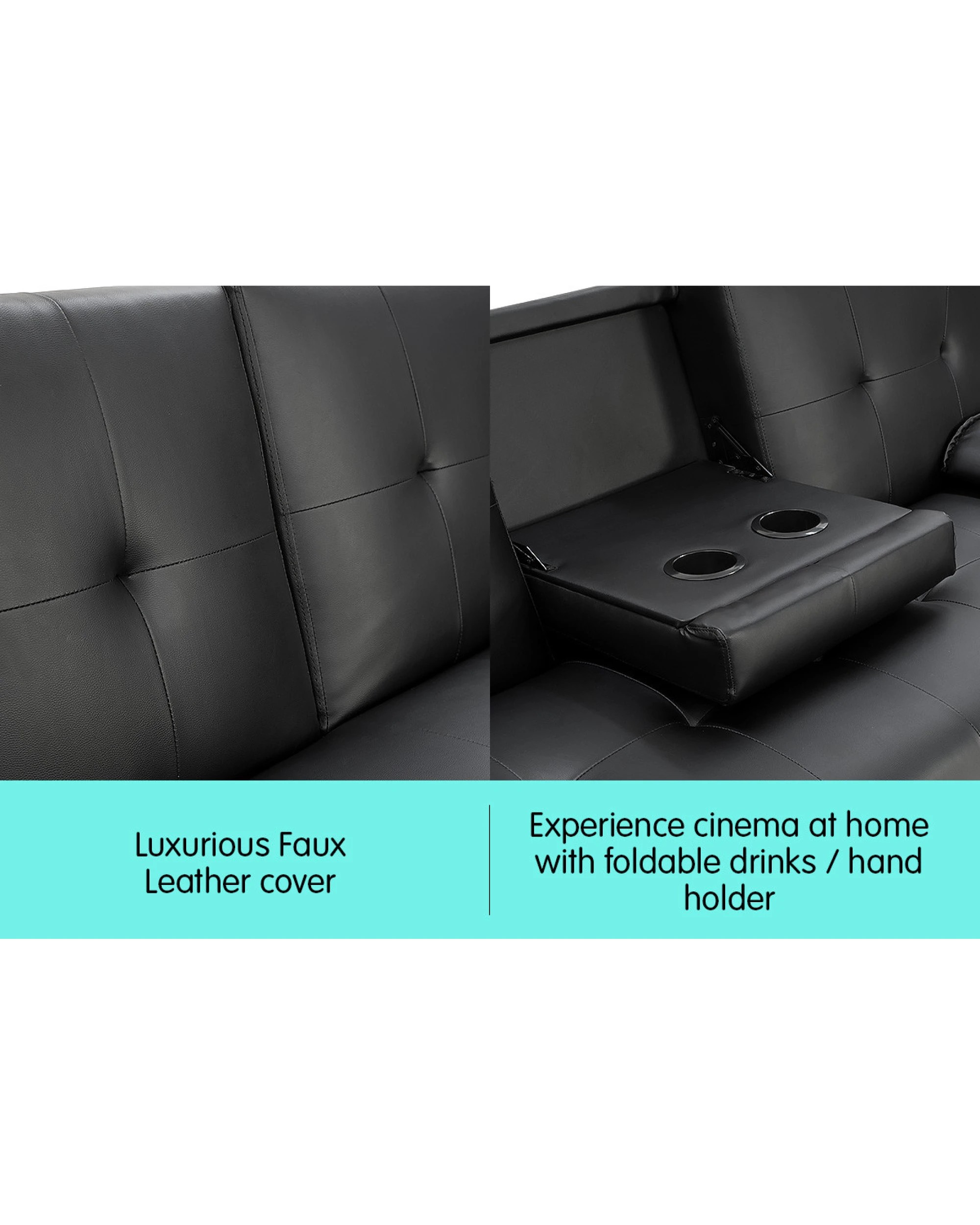 5 Sarantino Faux Leather Sofa Bed Lounge Furniture - Black, 5 of 7