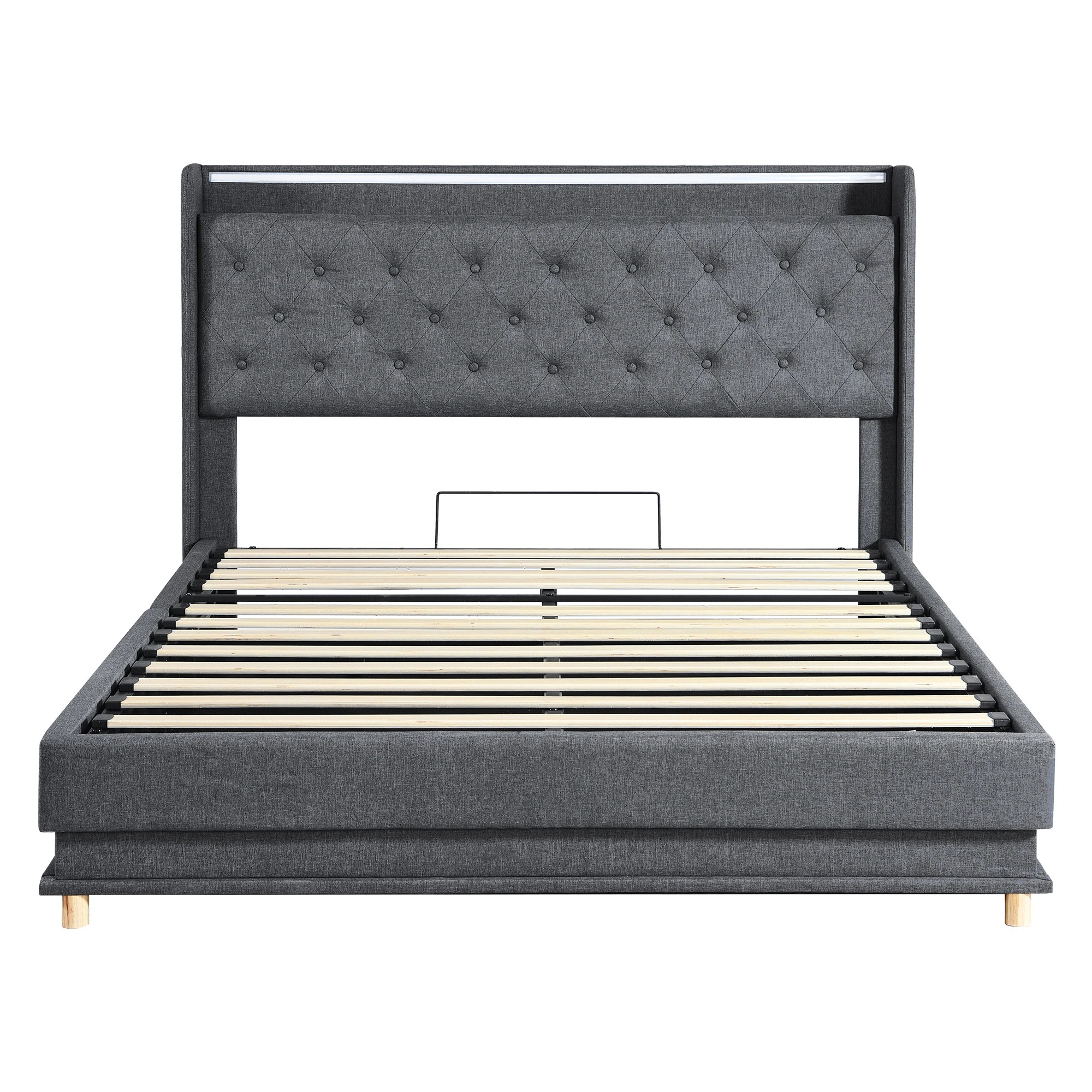 2 Levede D Size Bed Frame Fabric with LED and Charging Station, 2 of 9