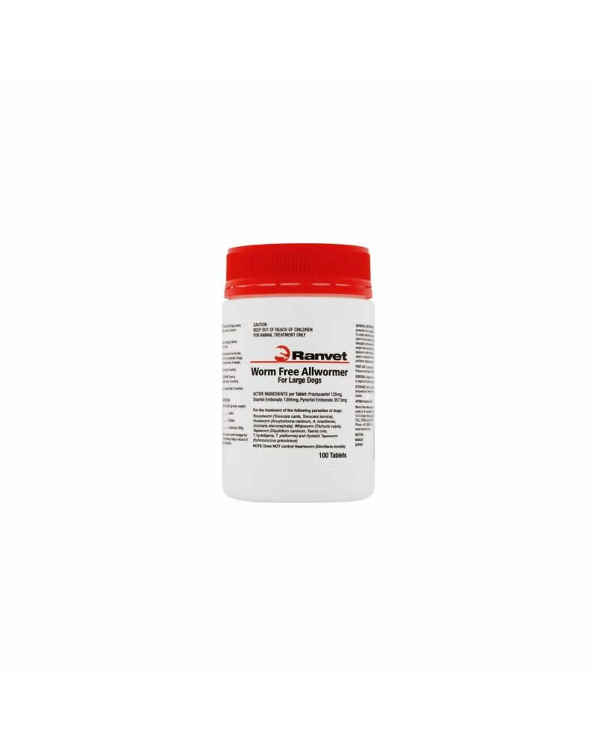 1 Ranvet Worm Free Large Dogs Allwormer Treatment White 25kg 100 Tablets, 1 of 1