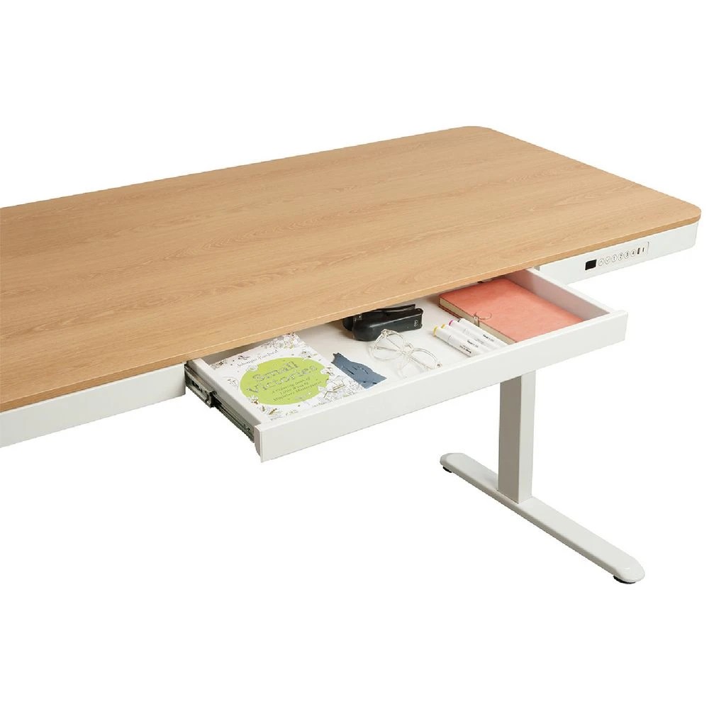 6 Newhaven Electric Sit Stand Desk with Drawer 1500mm White/Oak Desks, Tables and Workstations, 6 of 10