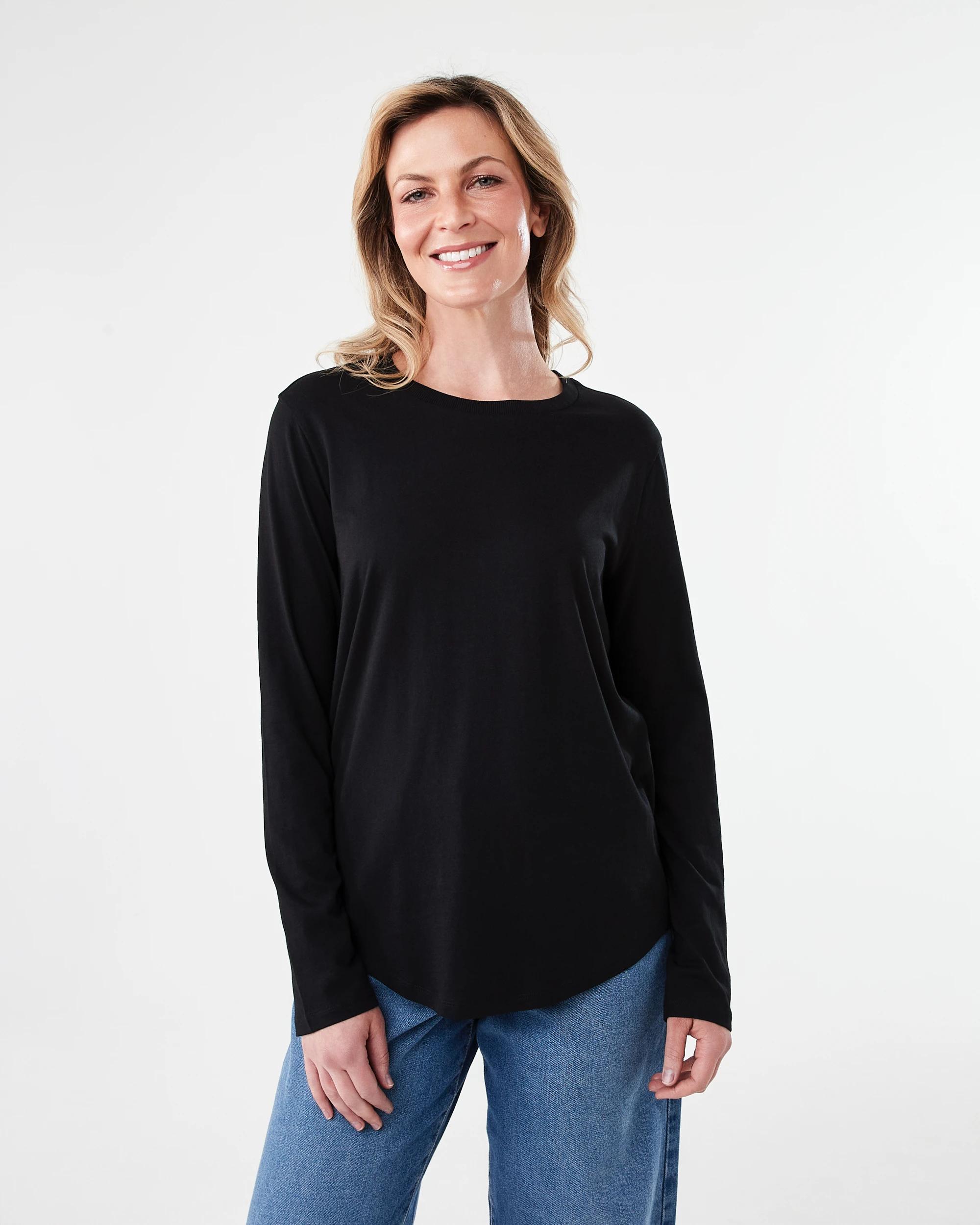 1 Long Sleeve Cotton Modal T-shirt Black, 1 of 6