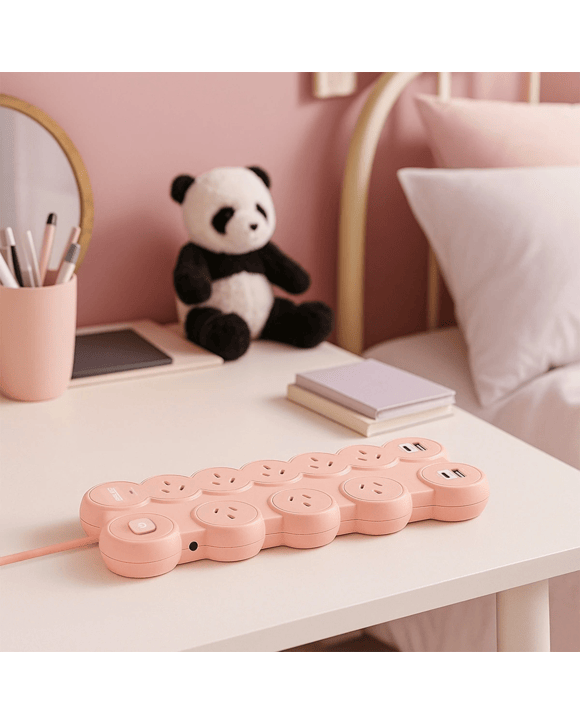 Arlec 8 Outlet Bubble Wide Spaced Outlets & USB A & C Ports Powerboard - Pink