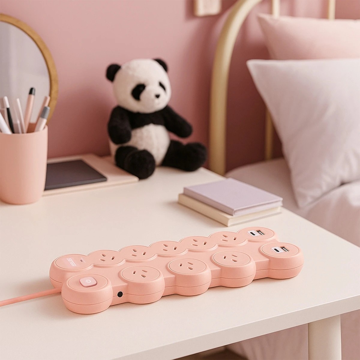 1 Arlec 8 Outlet Bubble Wide Spaced Outlets & USB A & C Ports Powerboard - Pink, 1 of 7