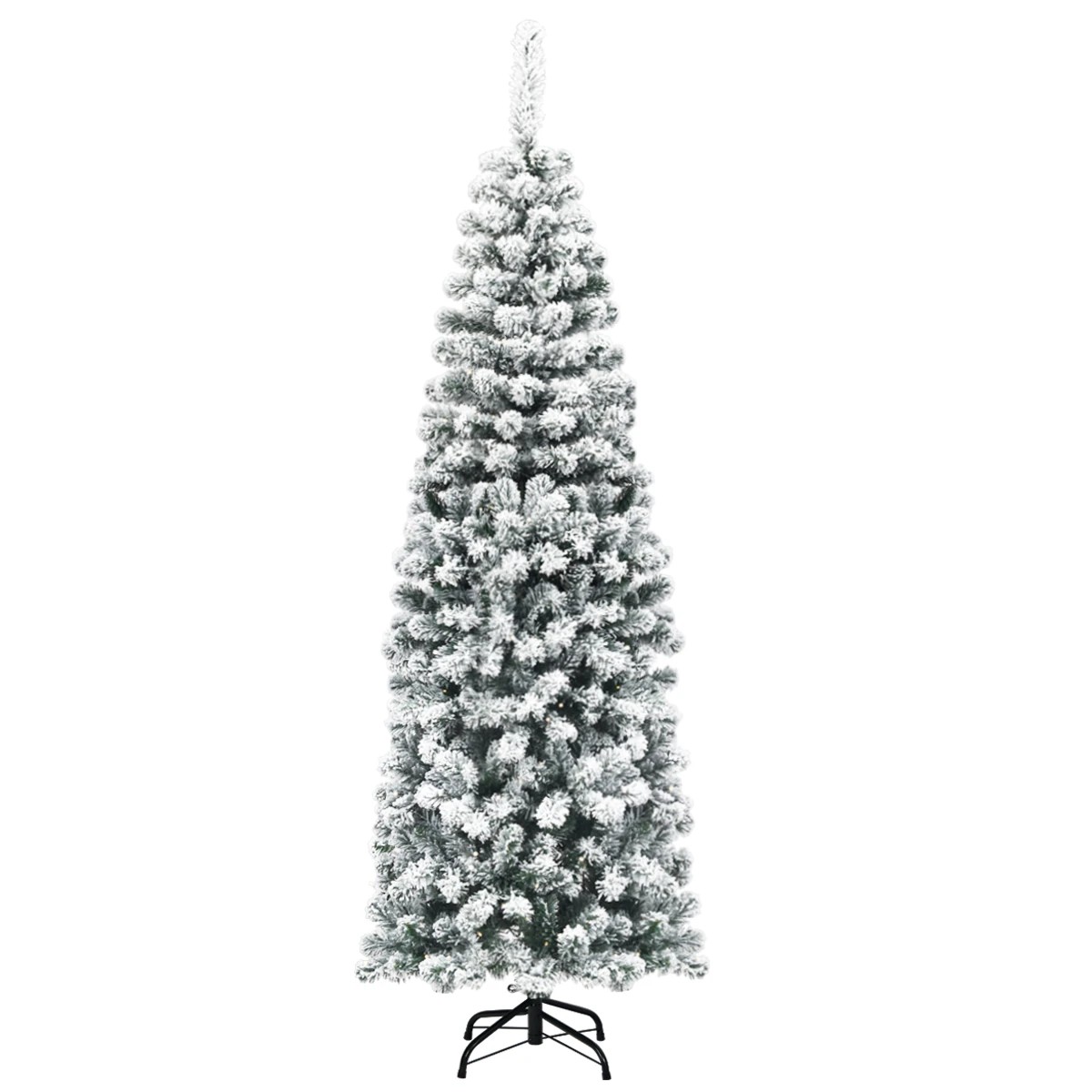 1 Costway 1.8M (6ft) Slim Snow Flocked Artificial Christmas Tree, 1 of 4