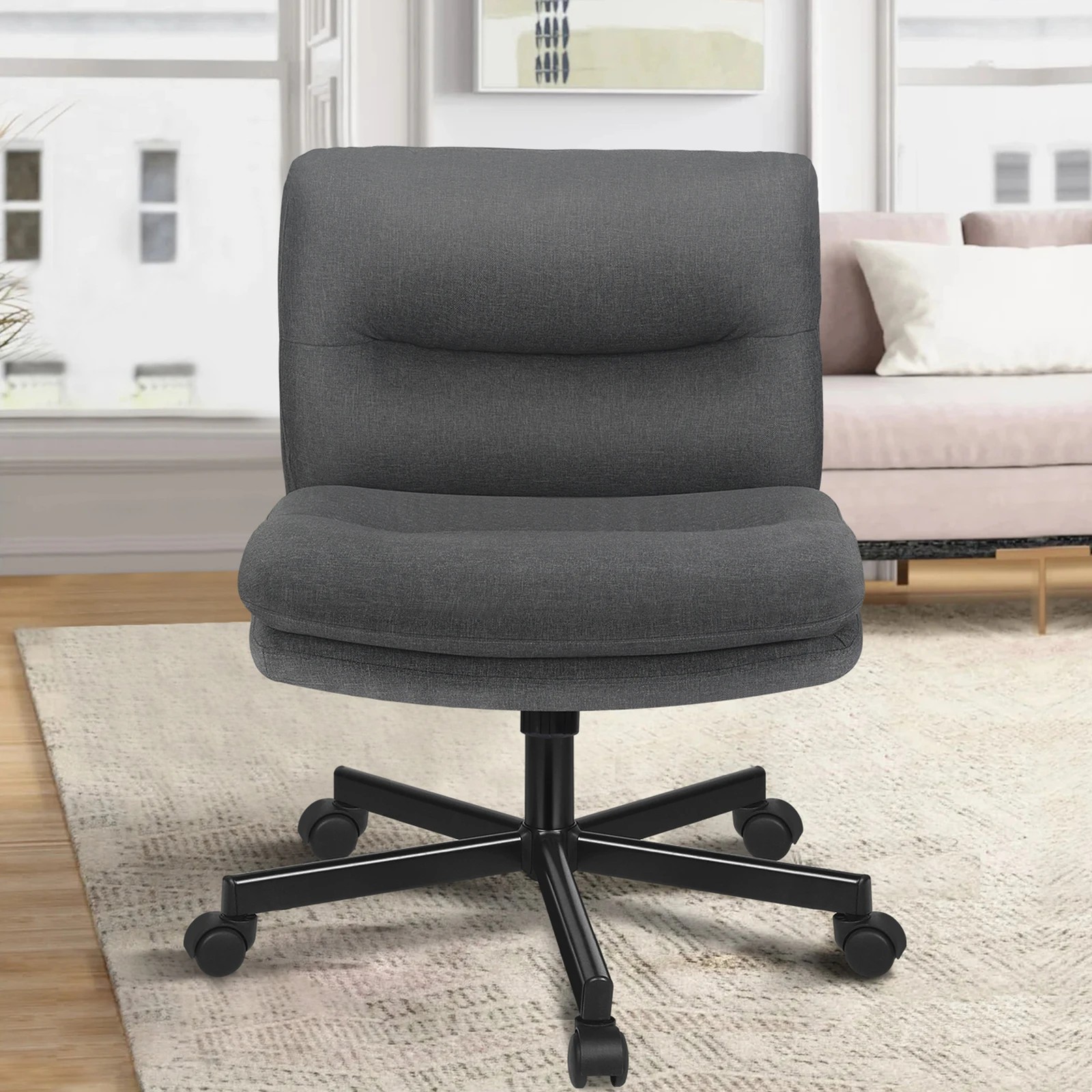 4 Alfordson Desk Chair Office Computer Armless Wide Seat Mid Back Fabric - Grey, 4 of 7