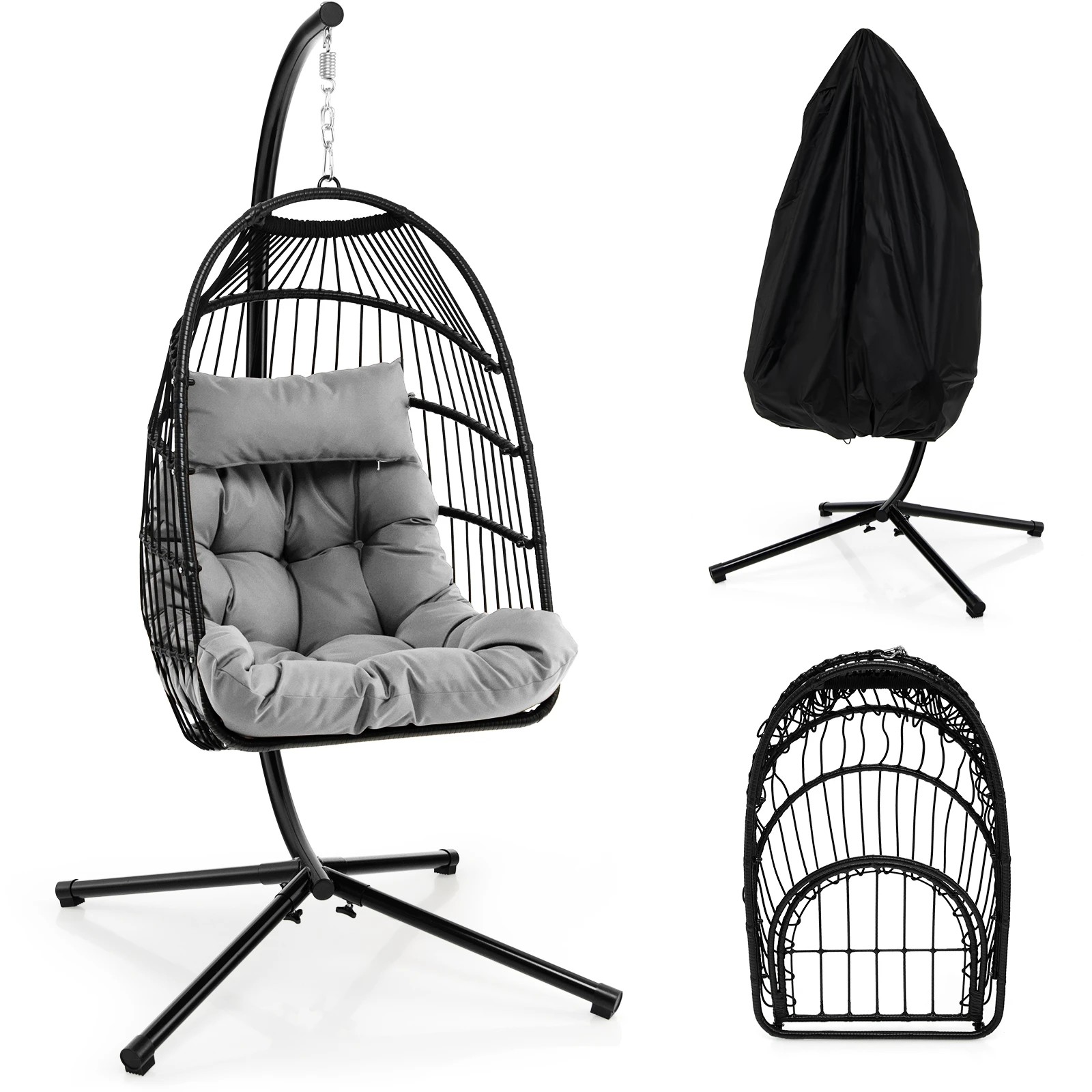 2 Costway Hanging Swing Egg Chair w/Cushion Indoor Outdoor Hammock Chair, 2 of 2