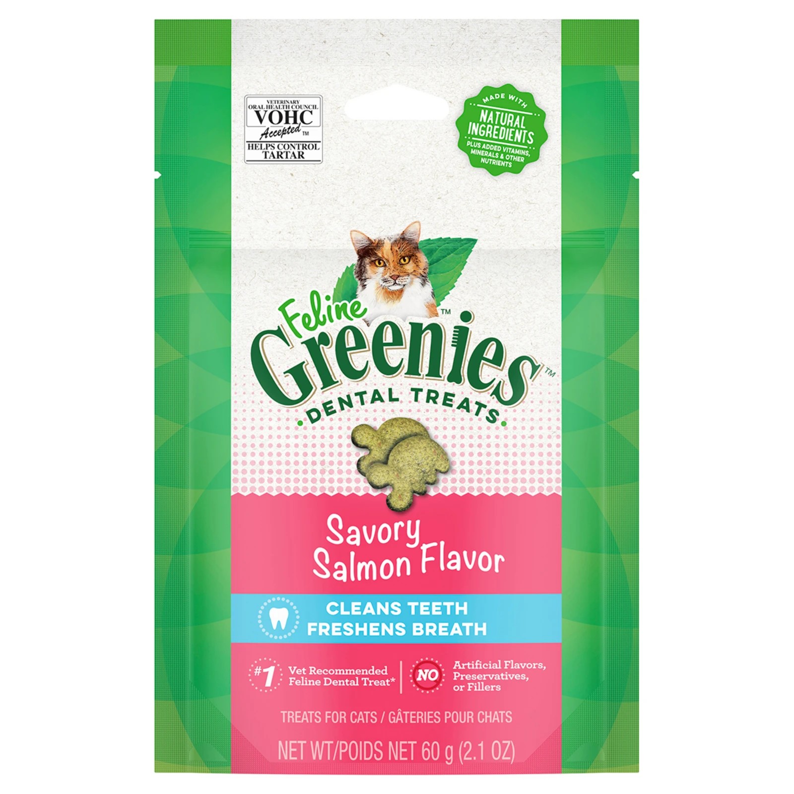 1 Greenies Cat Treats Dental Savoury Salmon 60g, 1 of 2