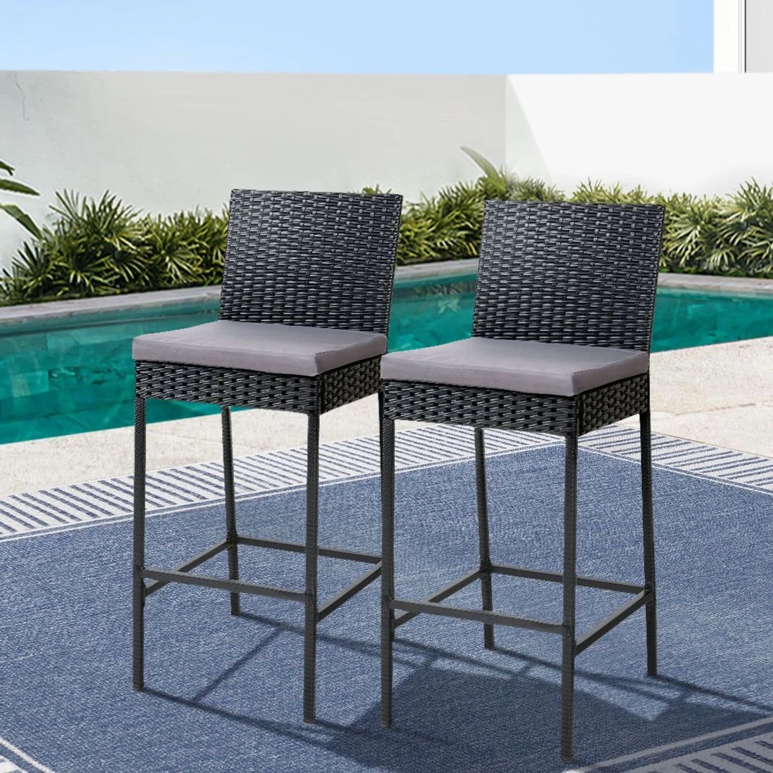 3 Gardeon 2-Piece Outdoor Bar Stools Dining Chair Bar Stools Rattan Furniture - Black, 3 of 5