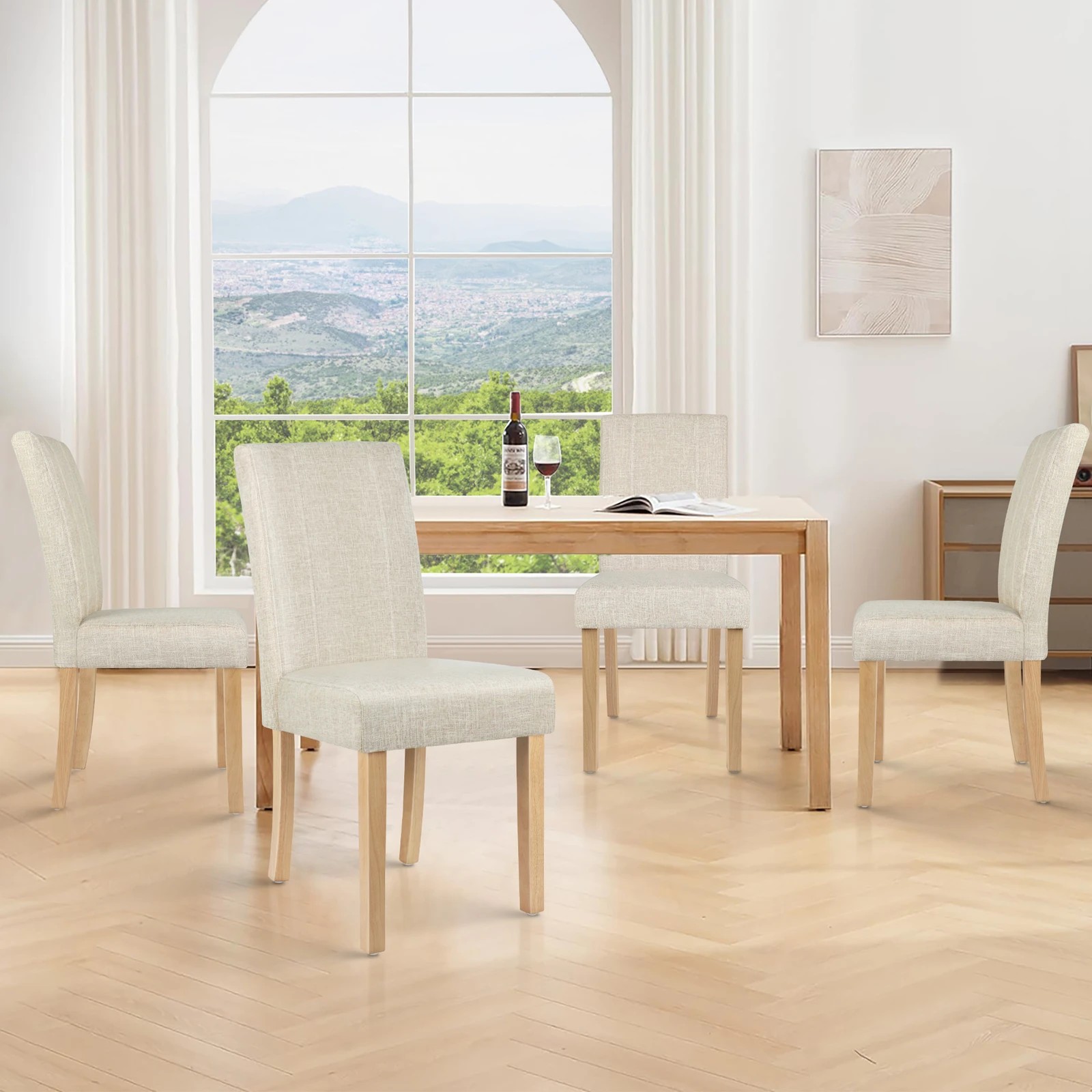 10 Alfordson 2x Dining Chairs Cafe Kitchen Chair Retro High-Back Wood Fabric - Beige, 10 of 10
