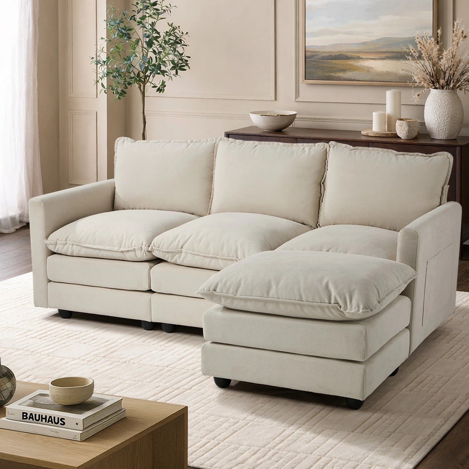 4 Oikiture Sofa Ottoman Set Modular Couch Lounge - Beige, 4 of 10