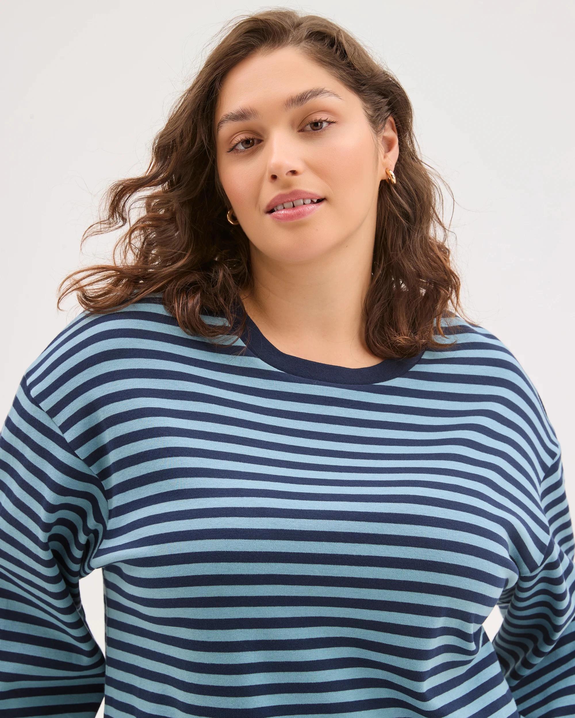 5 Target Curve Plus Size Australian Cotton Long Wide Sleeve T-Shirt NAVY BLAZER STRIPE, 5 of 7