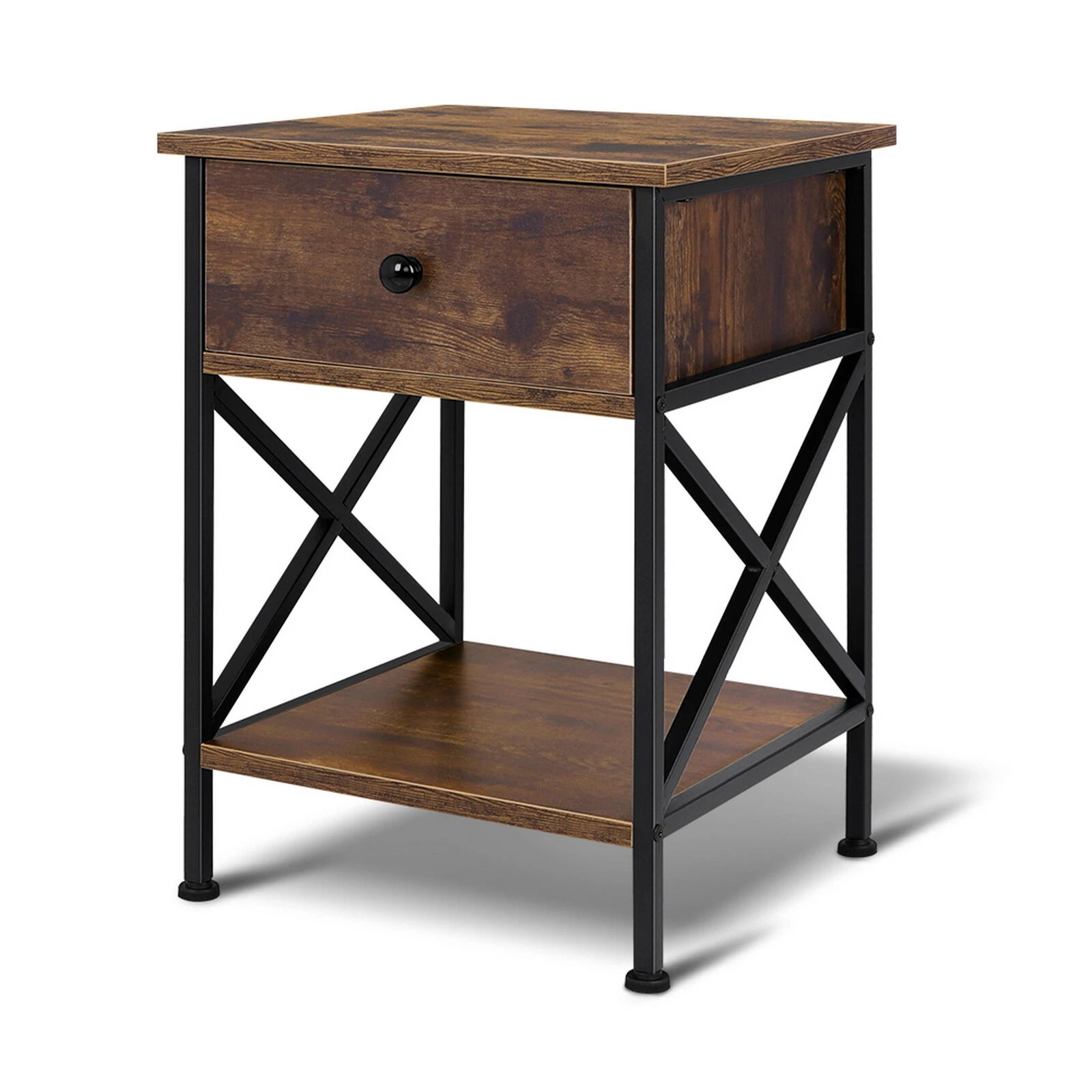 1 Alfordson Bedside Table Retro Wooden Nightstand Vintage Storage Side Cabinet - Brown, 1 of 10