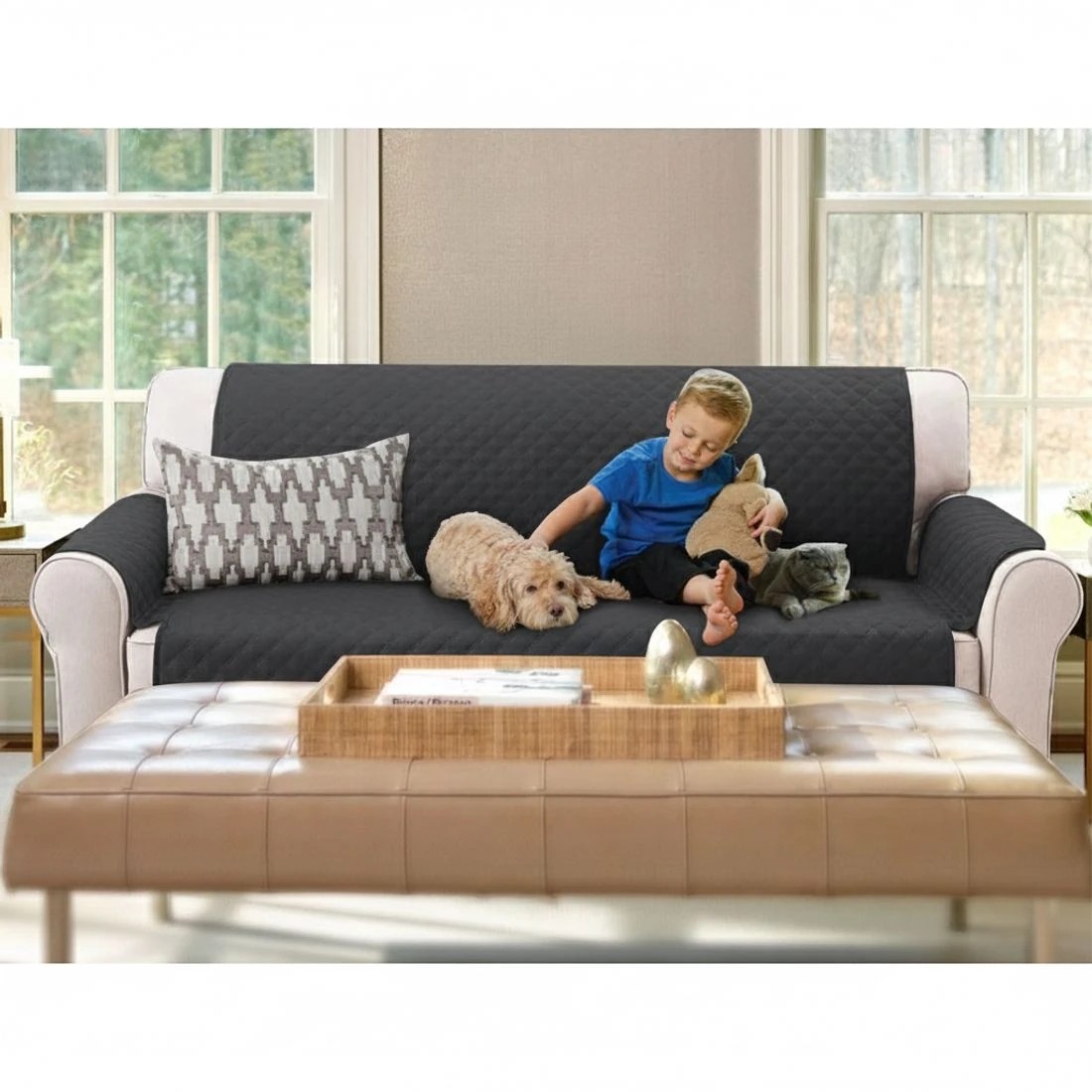 6 Artiss Sofa Cover Couch Covers 3 Seater Quilted Dark - Grey, 6 of 7