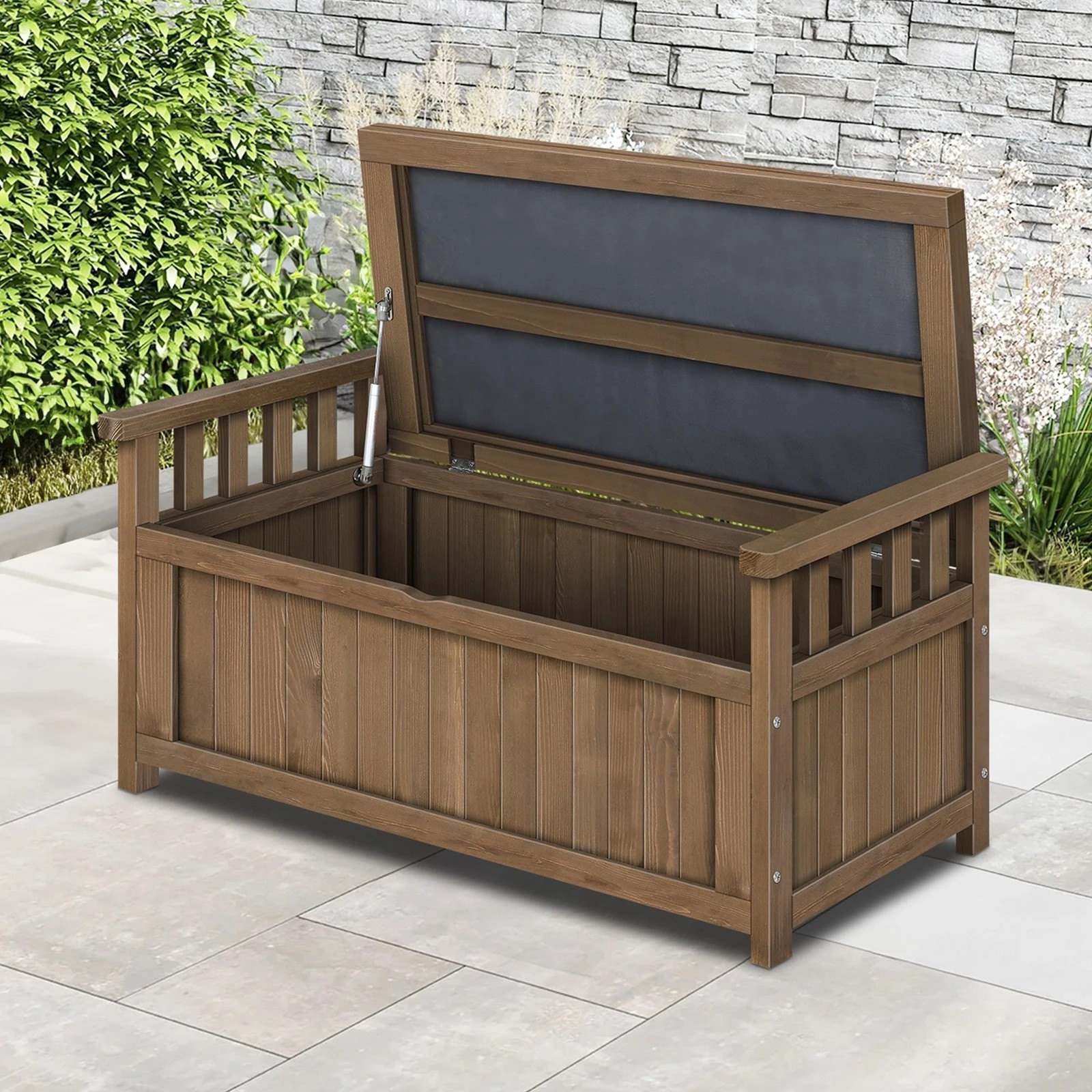 9 Alfordson Outdoor Storage Box Garden Bench Wooden Ottoman Patio Furniture - Brown, 9 of 9