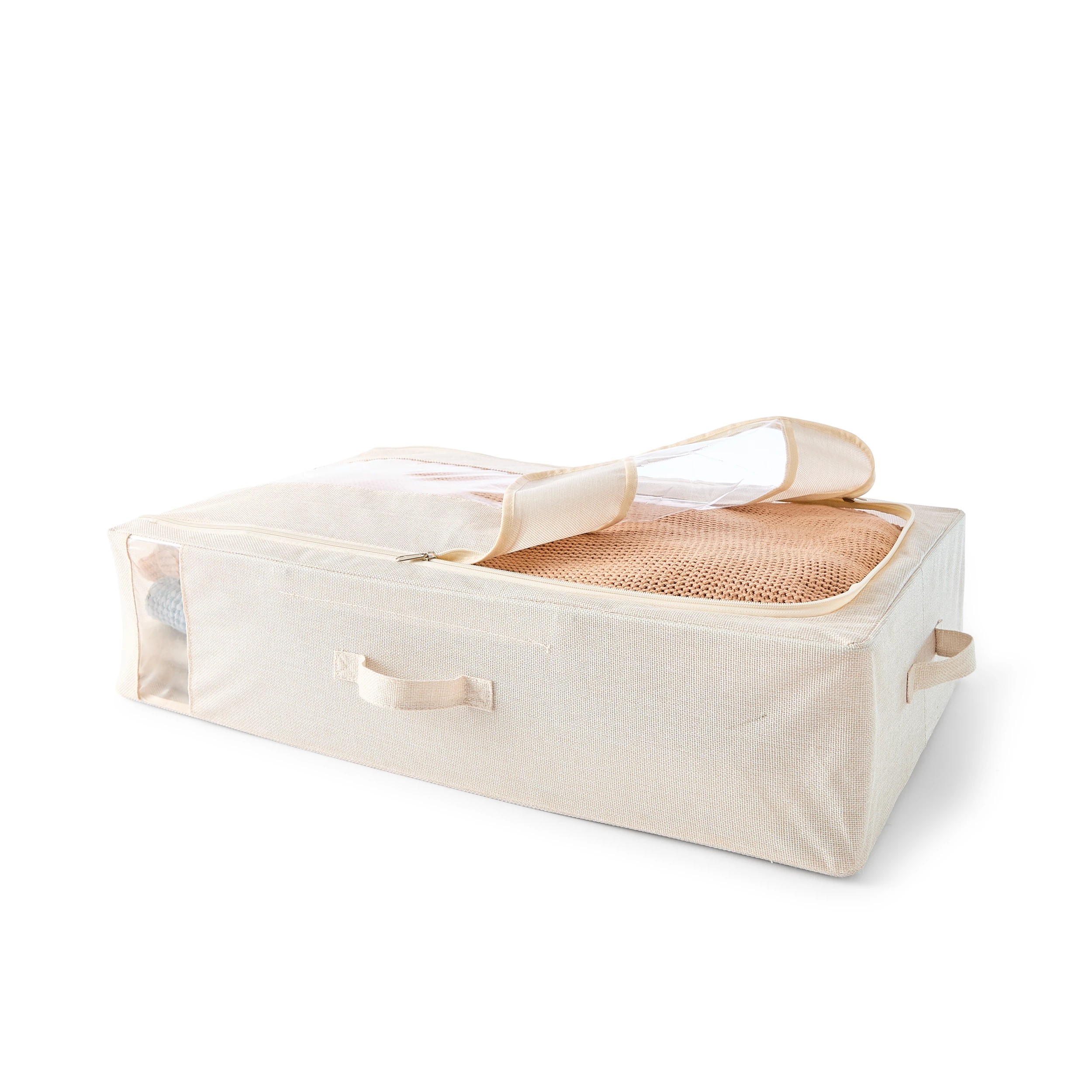3 Linen Look Underbed Collapsible Box - Beige, 3 of 8