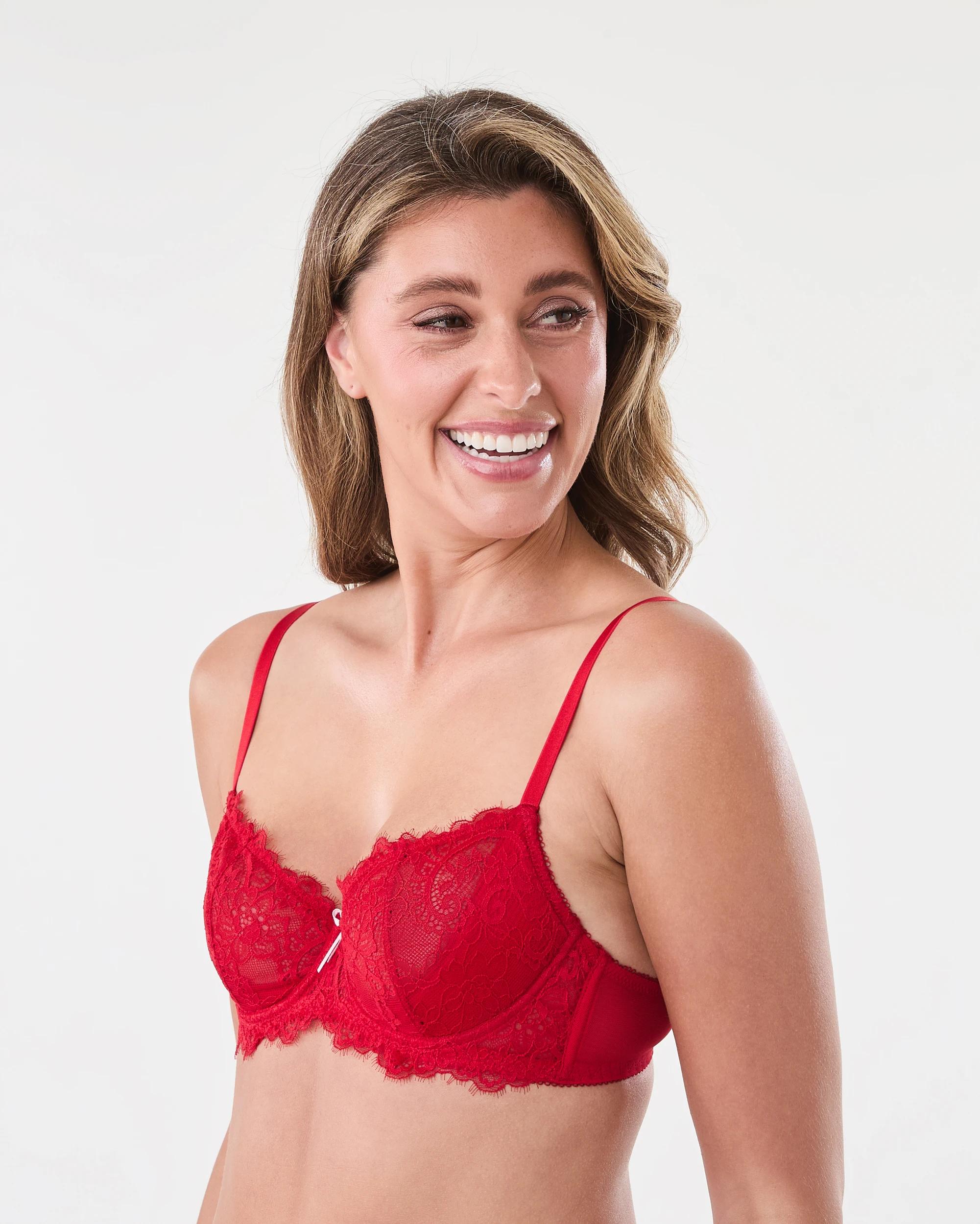 2 Co-ordinated Eyelash Lace Half Soft Cup Bra Strawberry, 2 of 8