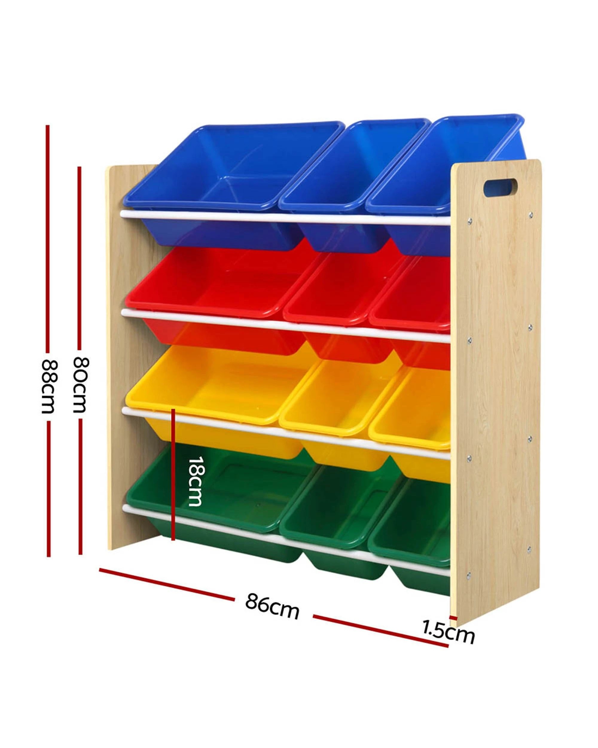2 Keezi Kids Toy Box 12 Bins Bookshelf Organiser Children Storage Rack - Natural, 2 of 8
