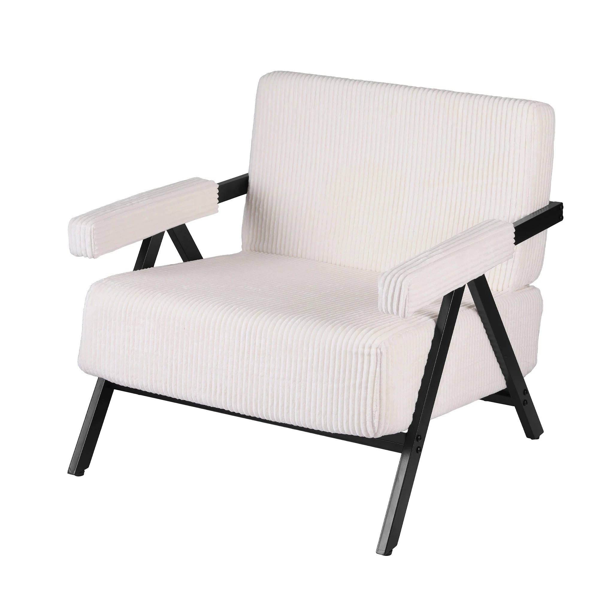 1 Artiss Compressed Armchair White Corduroy Accent Chair for Small Space - White, 1 of 7
