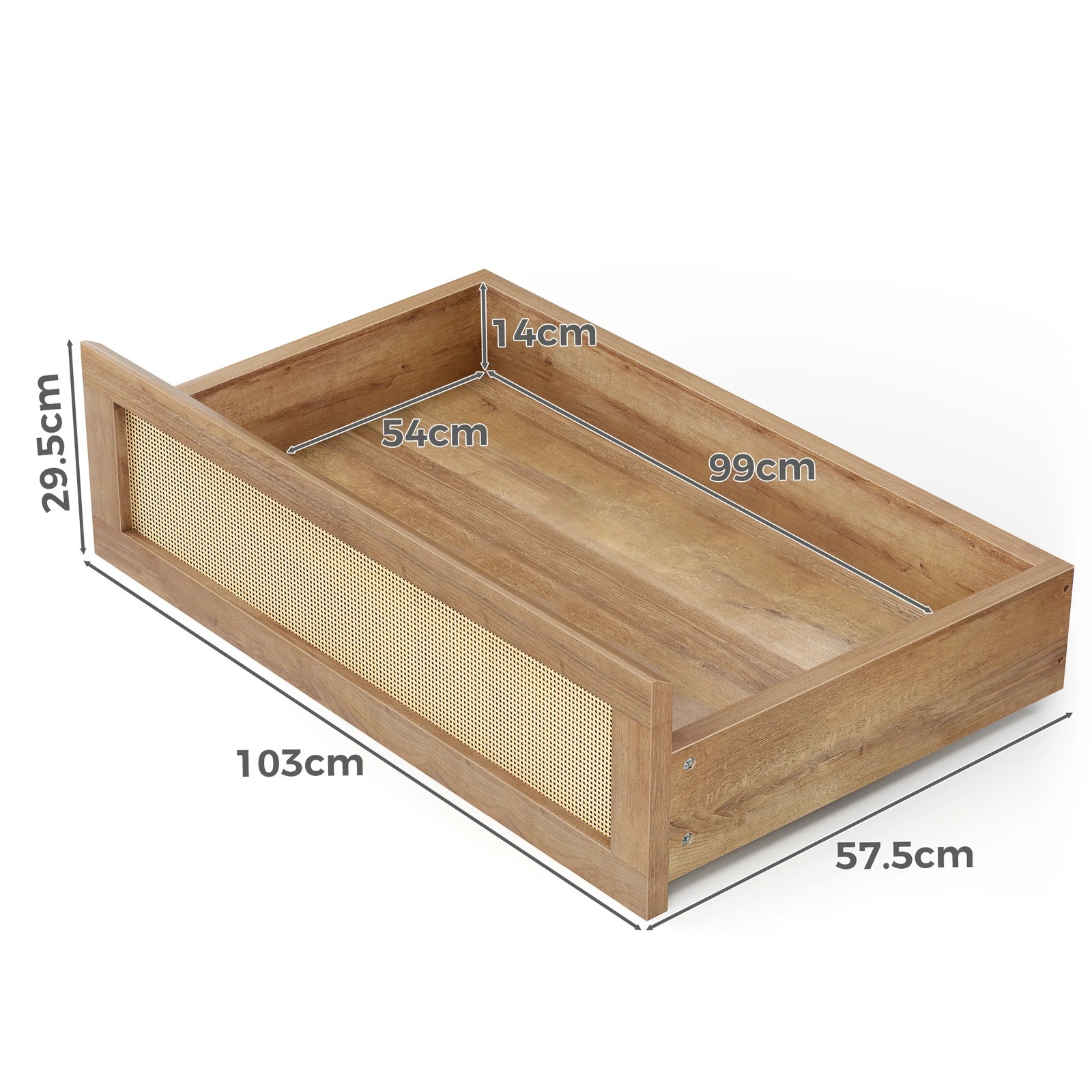 3 Alfordson Wooden Bed Frame King Single Rattan Bed Base with Storage Drawer - Oak, 3 of 10