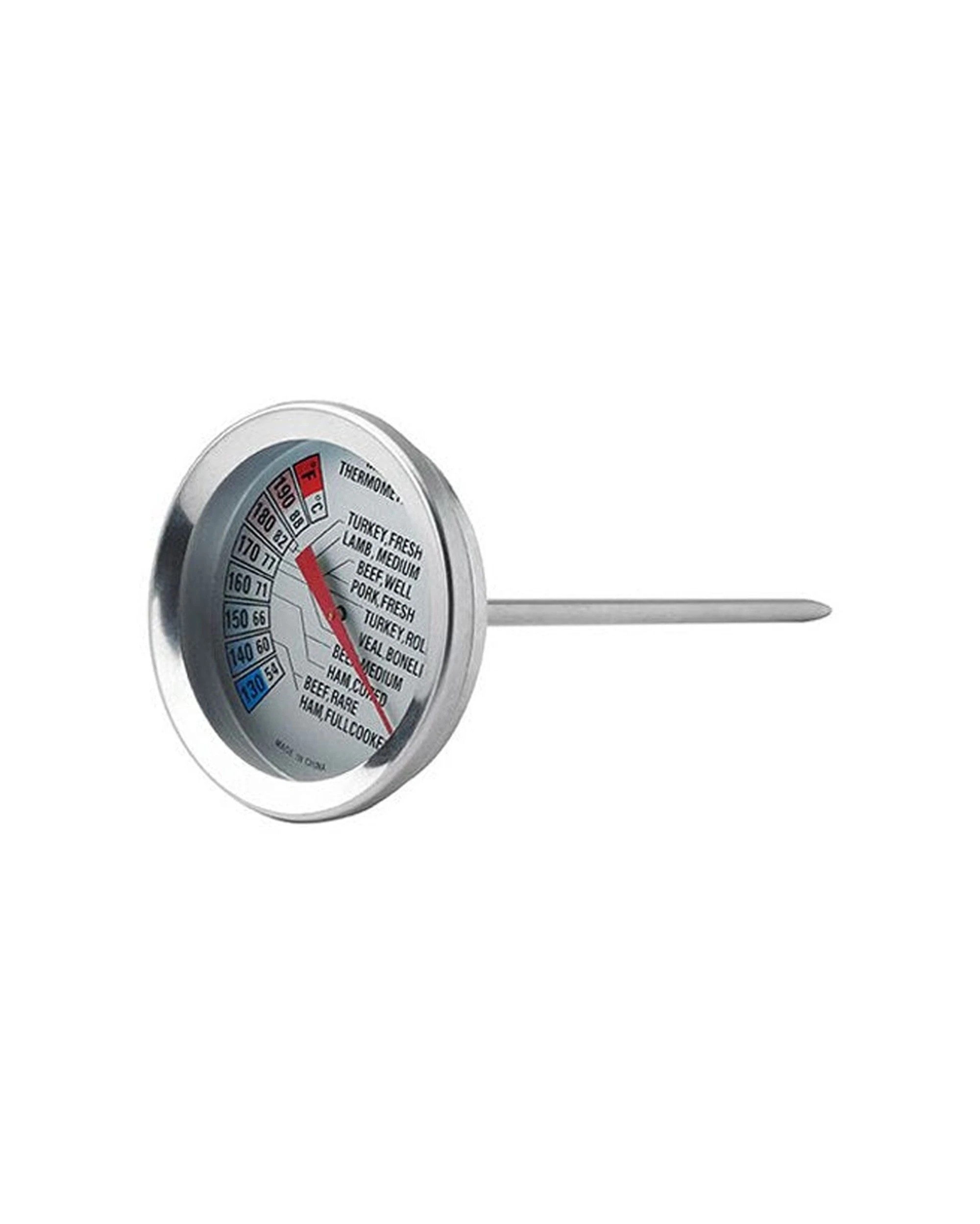 1 Gasmate Stainless Steel Meat Thermometer BBQ Cooking Guide Temperature List F and C Scale - Silver, 1 of 1