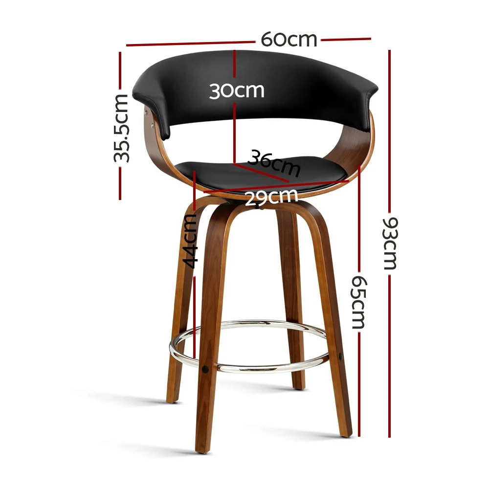 2 Artiss Bar Stools Swivel PU Seat Wooden - Black, 2 of 6