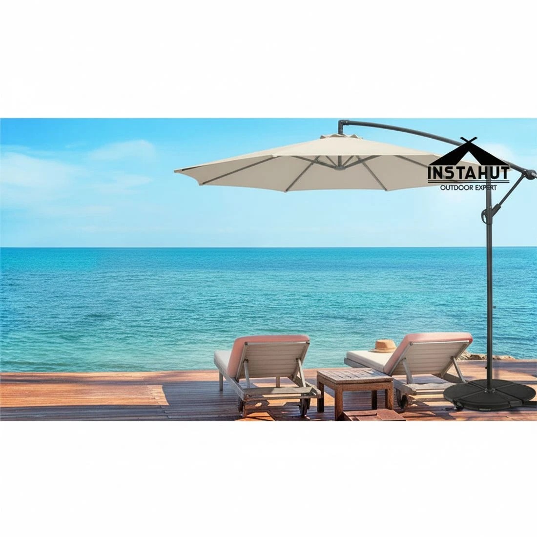 6 Instahut 3m Outdoor Umbrella Cantilever Beach Garden Patio - Black, 6 of 7