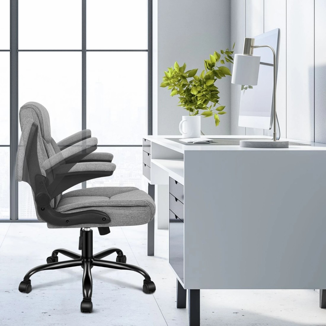 3 Alfordson Massage Office Chair Executive Computer Gaming Seat Linen Fabric - Grey, 3 of 10