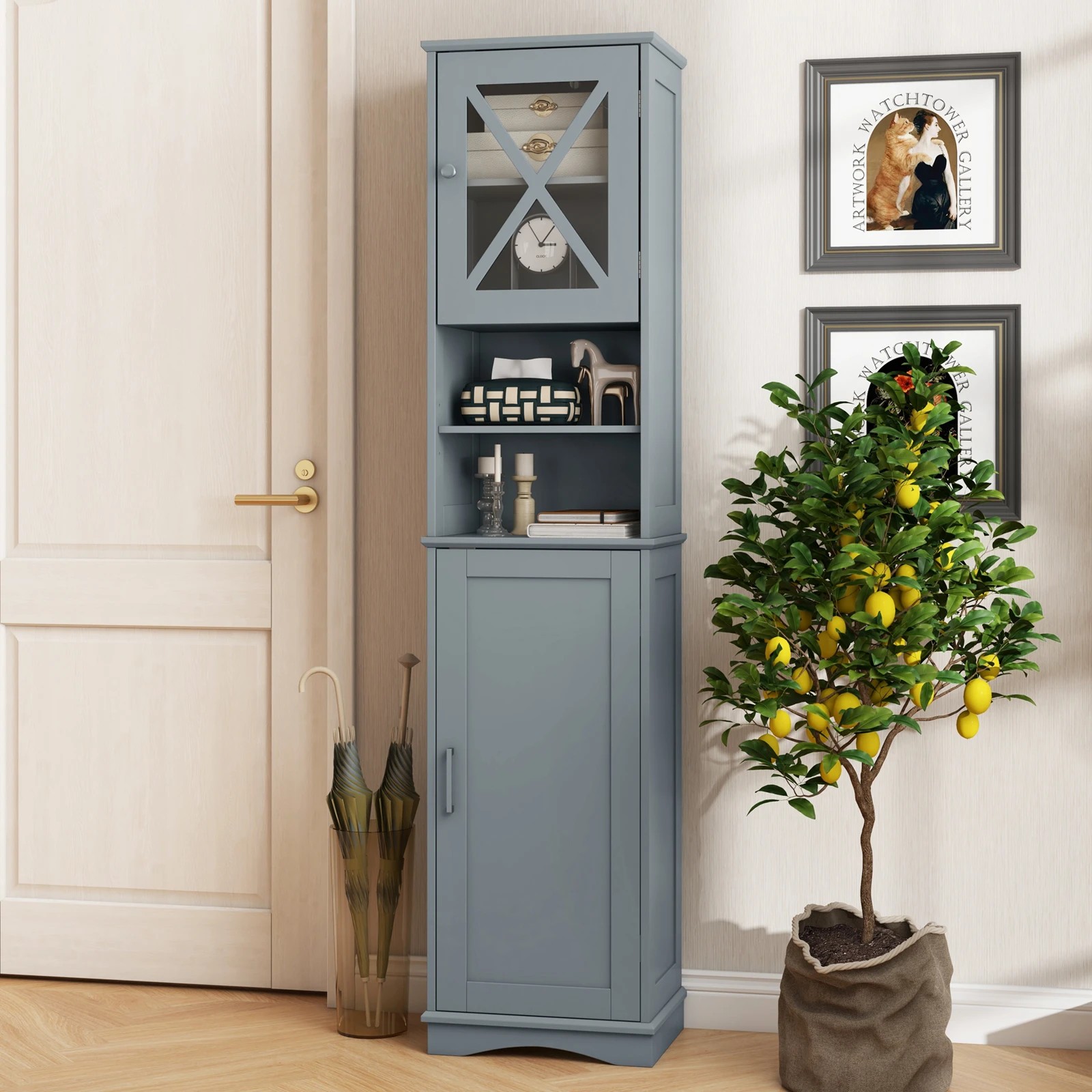 4 Costway Bathroom Cabinet Freestanding Slim Storage Cupboard Narrow Floor Cabinet, 4 of 5