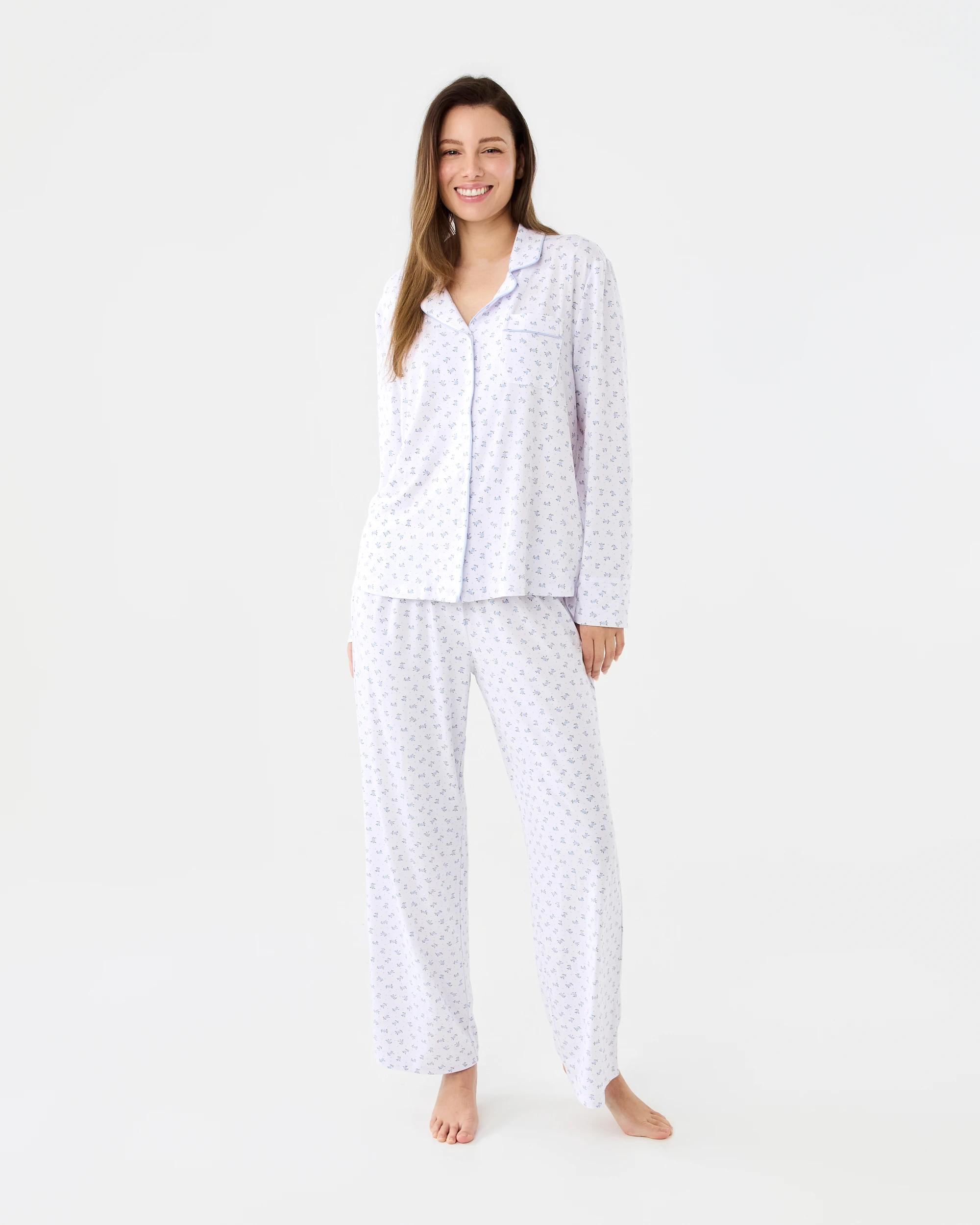 1 Long Sleeve Top and Pants Comfort Pyjama Set Blue Rose, 1 of 7