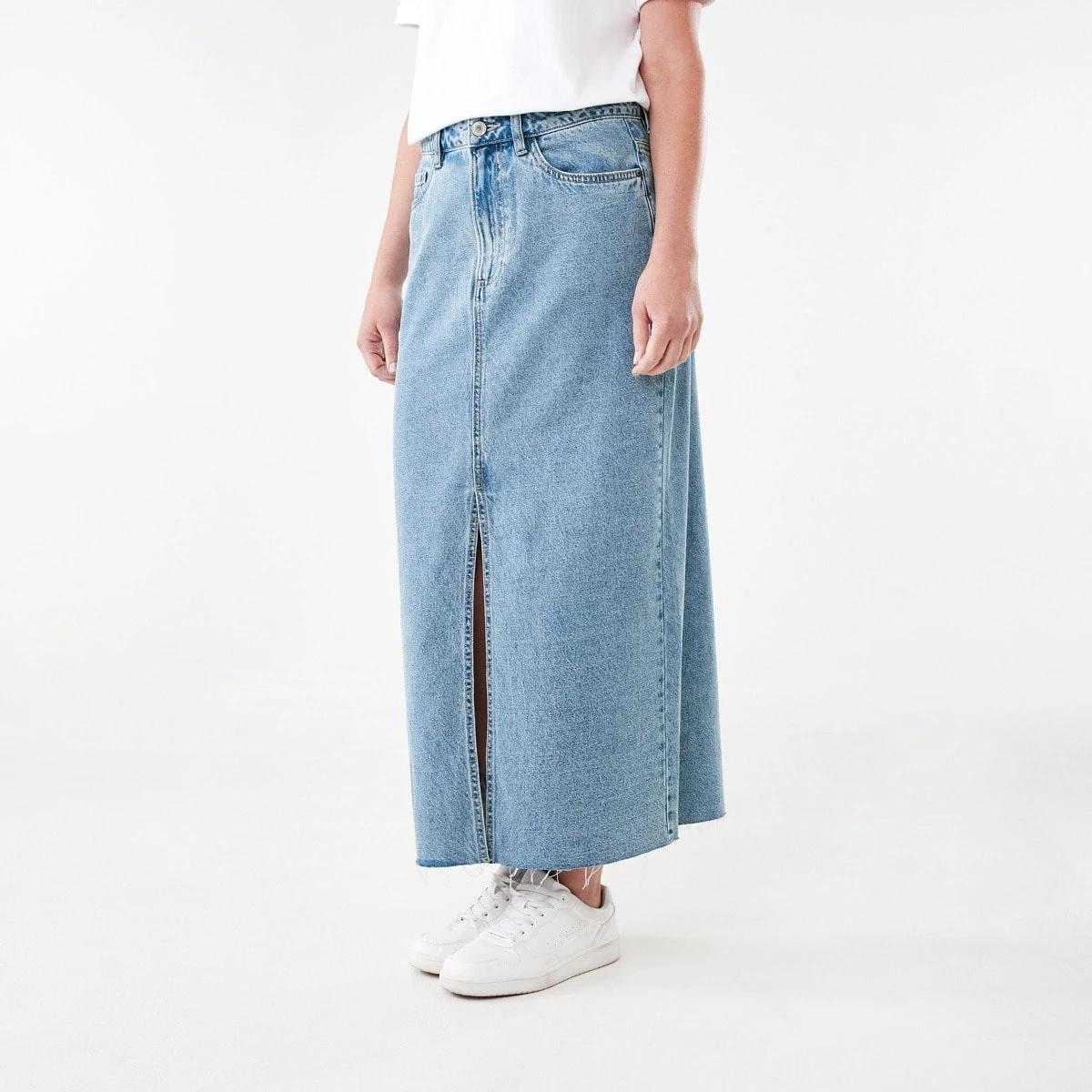 2 Split Front Raw Hem Skirt Mid Wash, 2 of 5