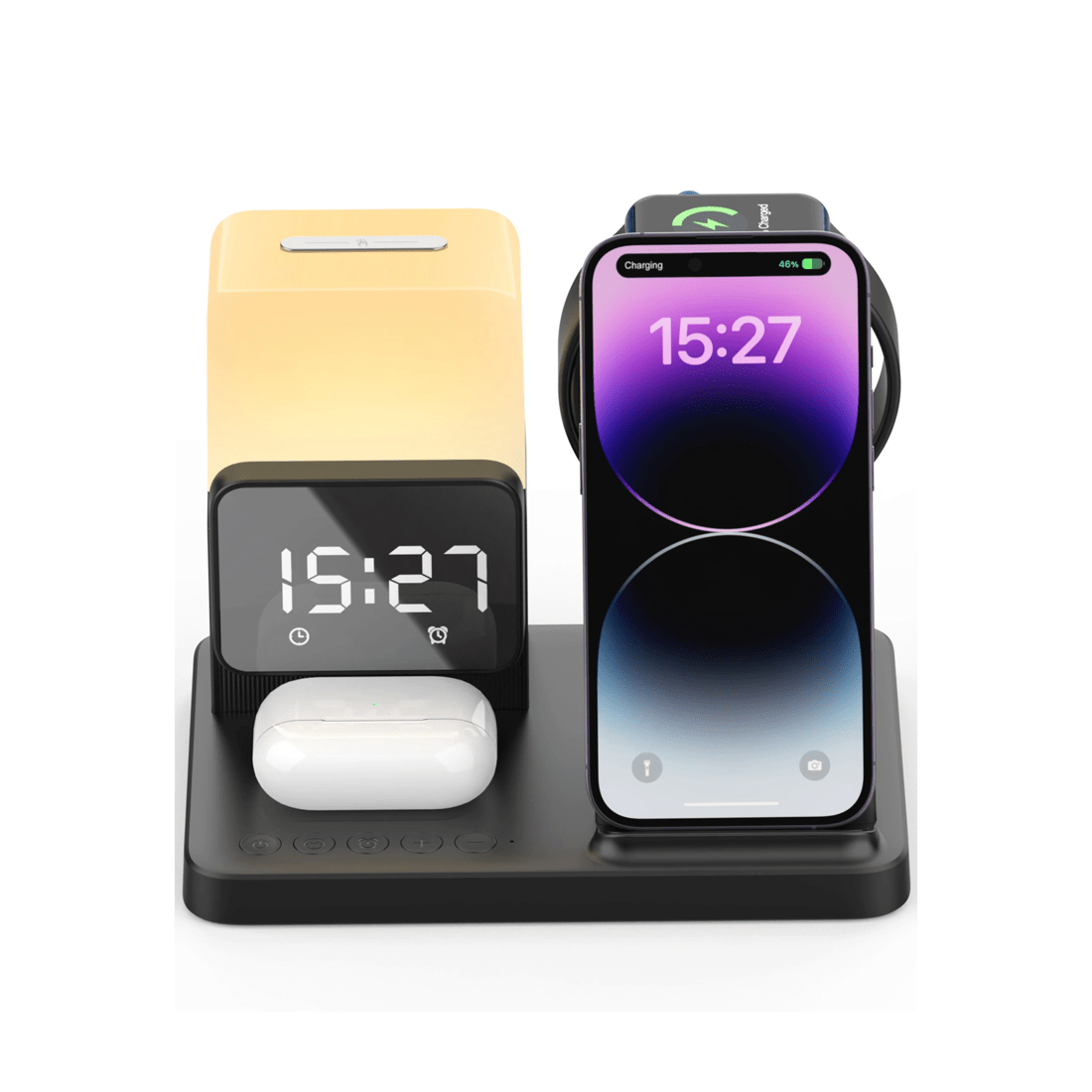 6 TODO Wireless Phone Charger Alarm Clock LED Lamp 15W Fast Charge Earphone Watch Charge, 6 of 6