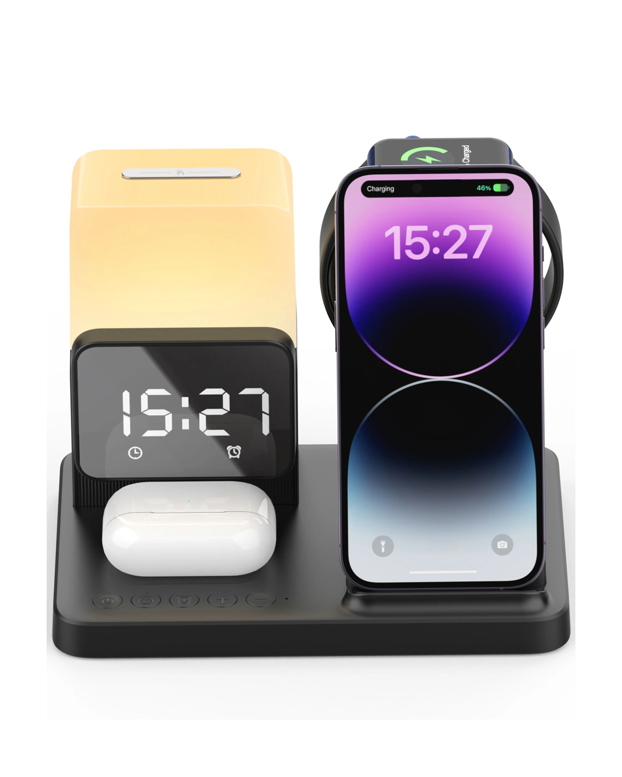 6 TODO Wireless Phone Charger Alarm Clock LED Lamp 15W Fast Charge Earphone Watch Charge, 6 of 6