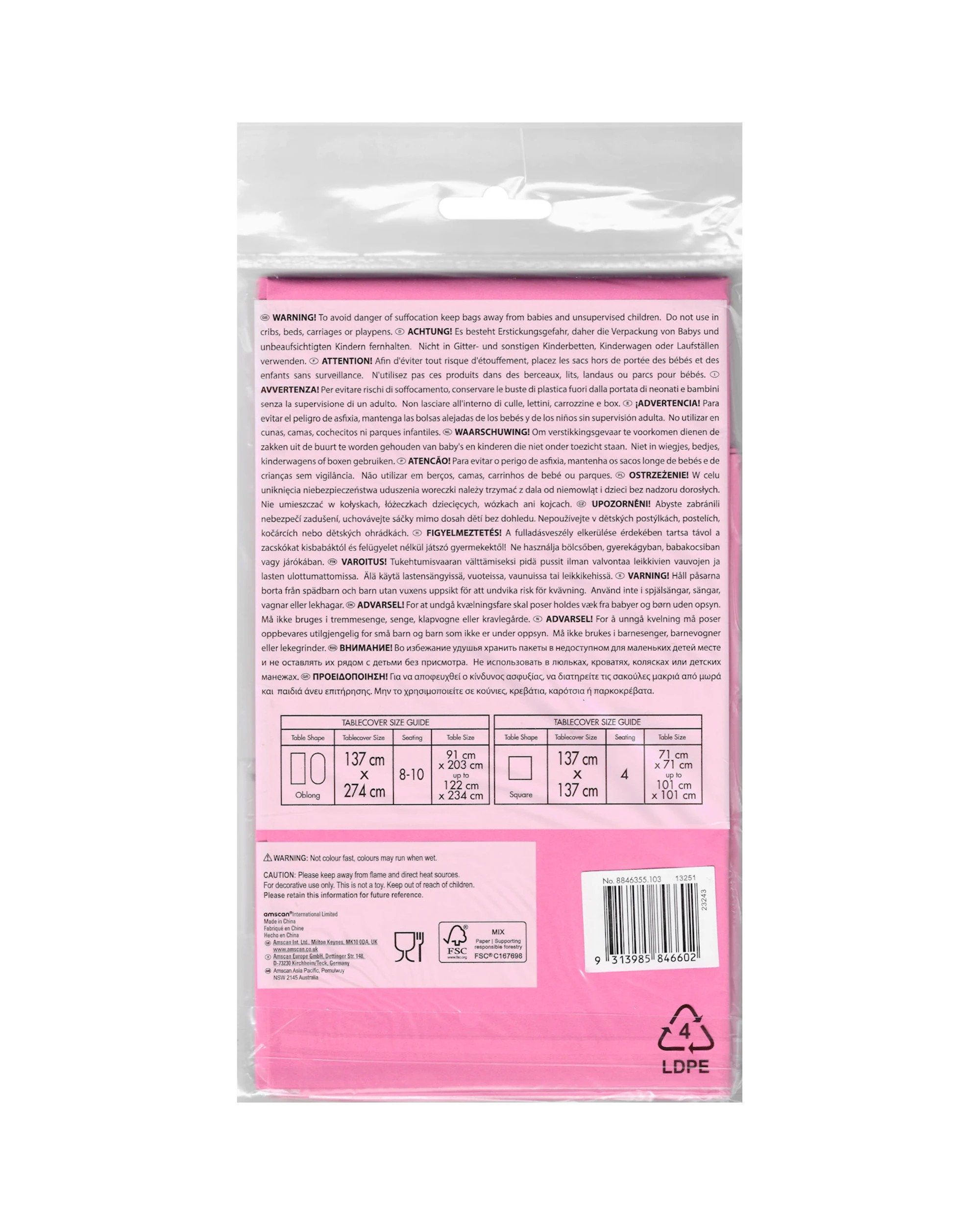 4 Amscan Inc. Bright Rectangle Paper Tablecloth - Pink, 4 of 4