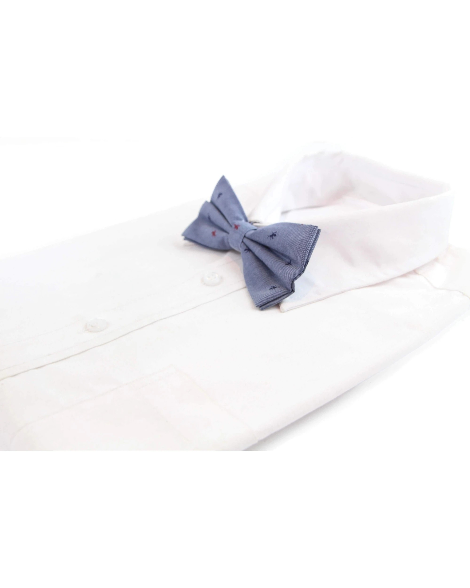 1 Zasel Mens Navy Denim Preppy Insects Patterned Cotton Bow Tie, 1 of 2