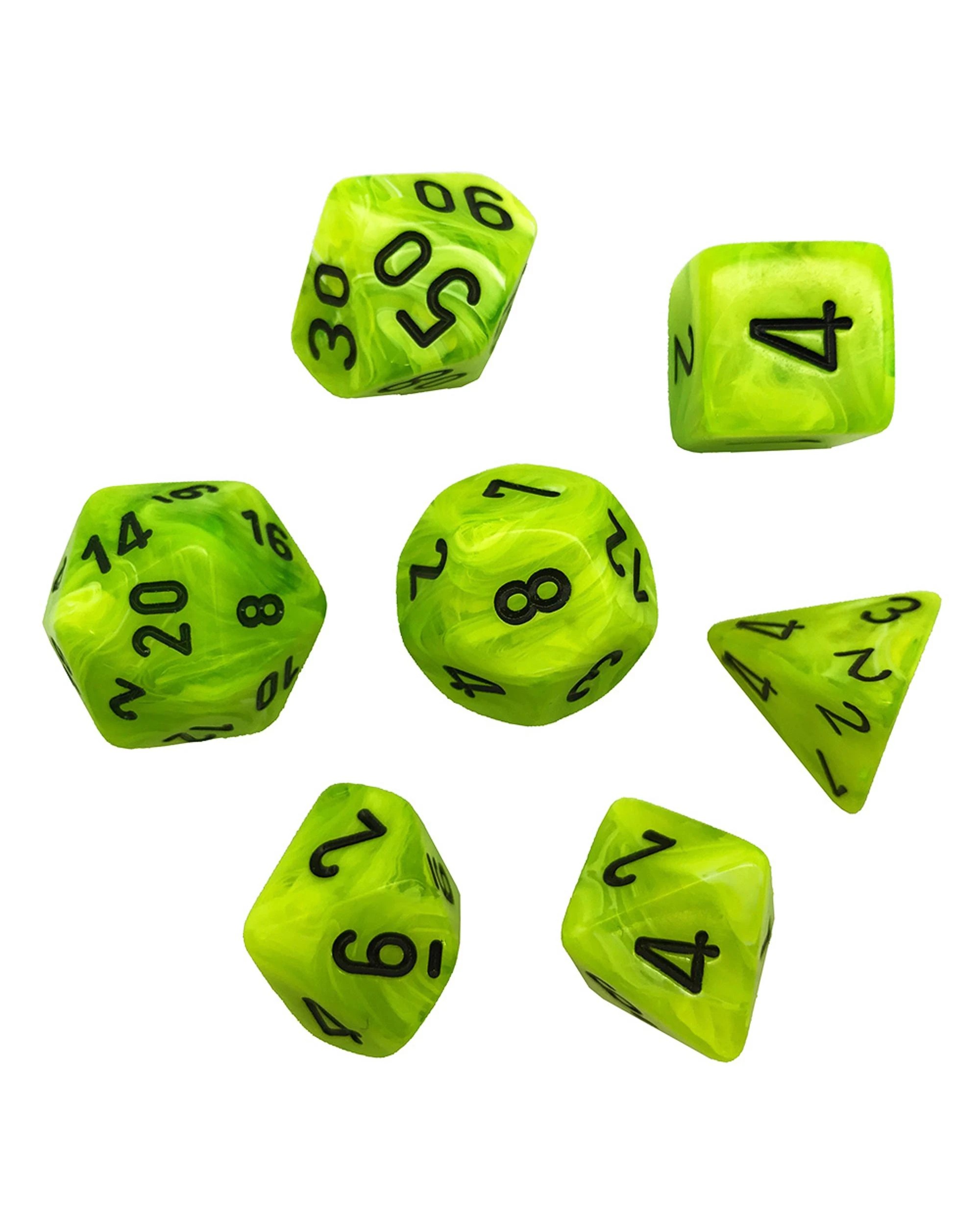 3 Chessex Vortex Polyhedral 7-Die Dice Set - Bright Green and Black, 3 of 3
