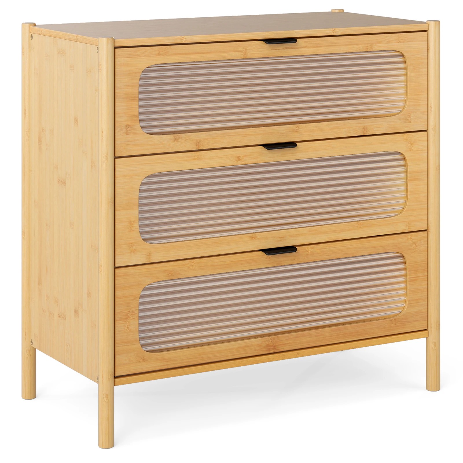 1 Costway Bamboo 3-Drawer Dresser Mid Century Modern Chest of Drawers, 1 of 4
