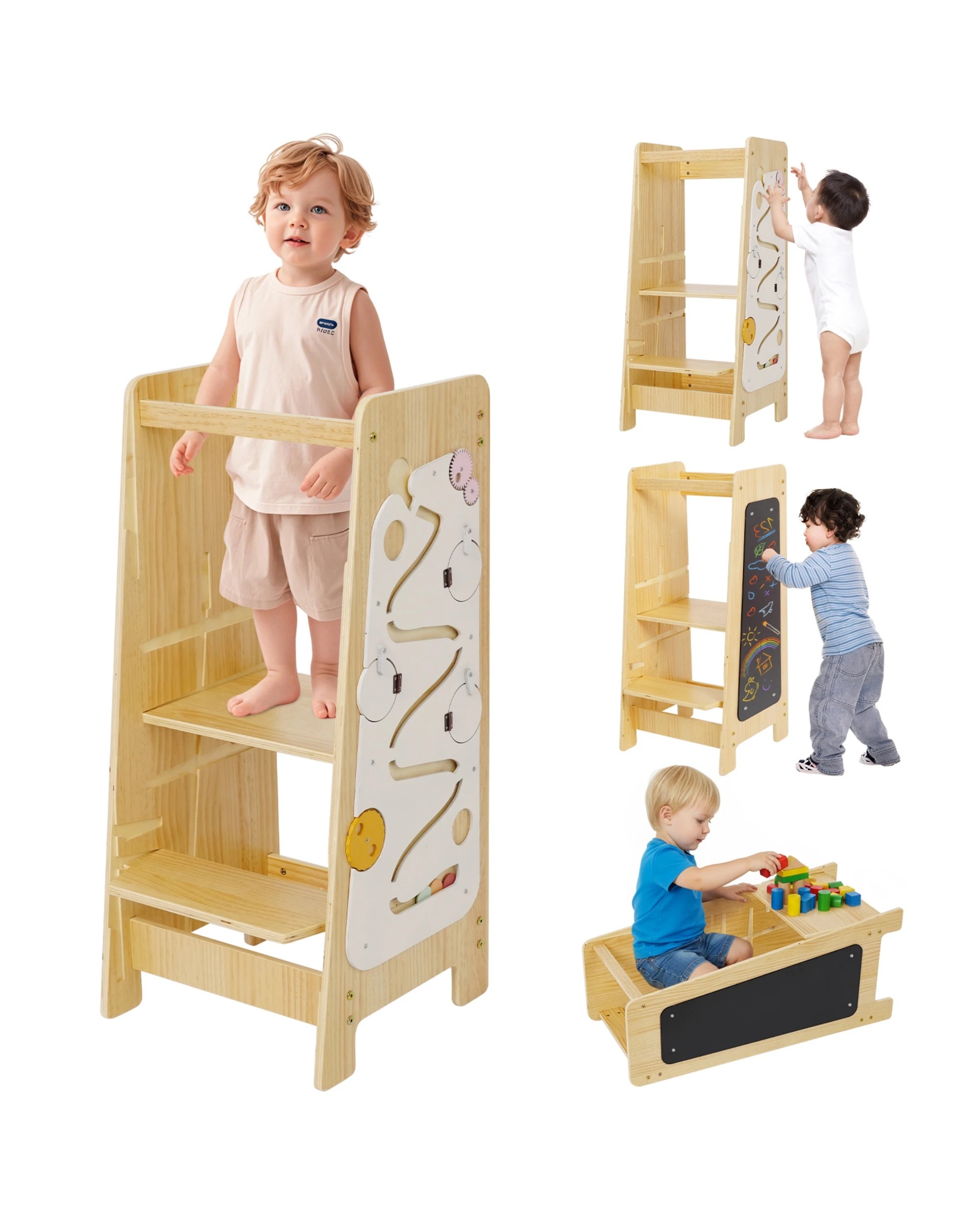 1 Advwin Toddler Kitchen Step Stool Learning Tower Wooden, 1 of 10