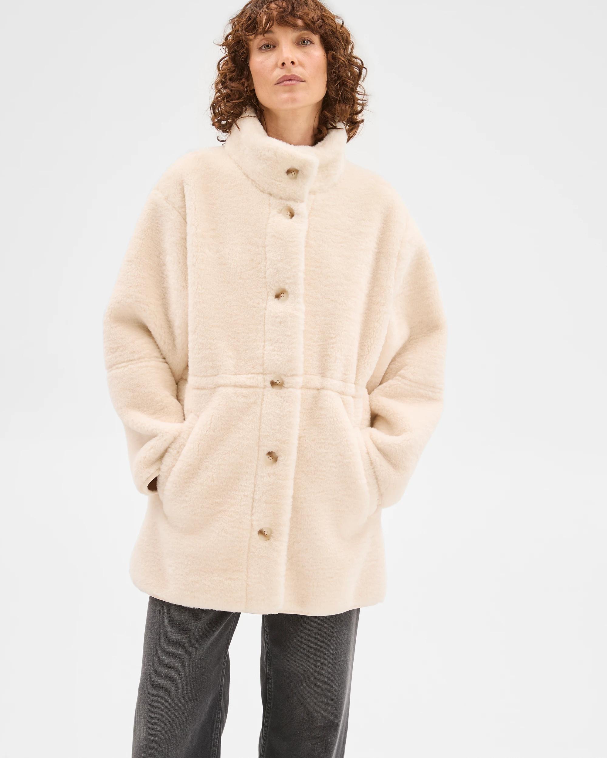3 Target Woman Long Sleeve Shearling Coat CREAM, 3 of 8