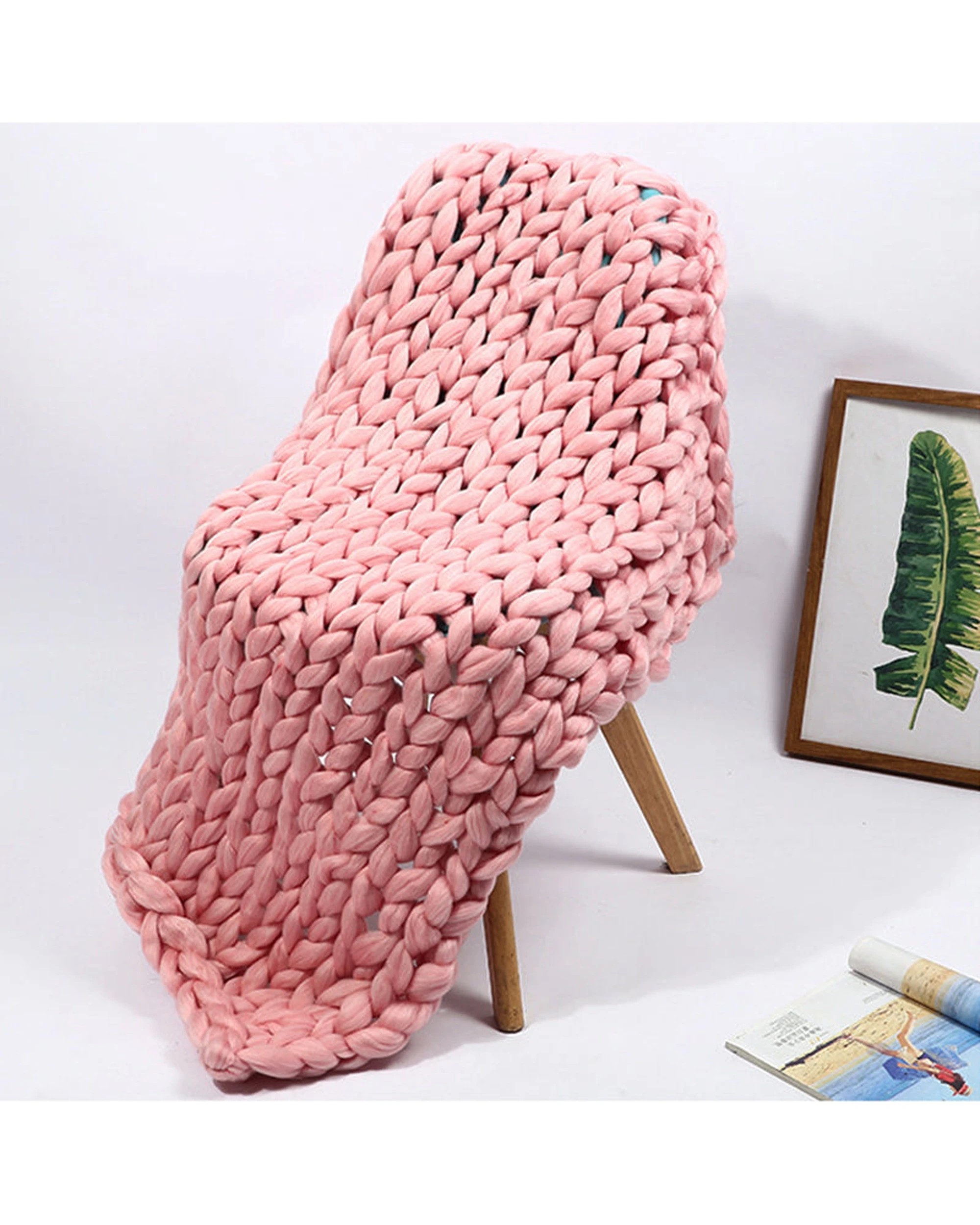 3 Cotton More Hand Knitted Chunky Blanket 120x180cm Coral - Pink, 3 of 3