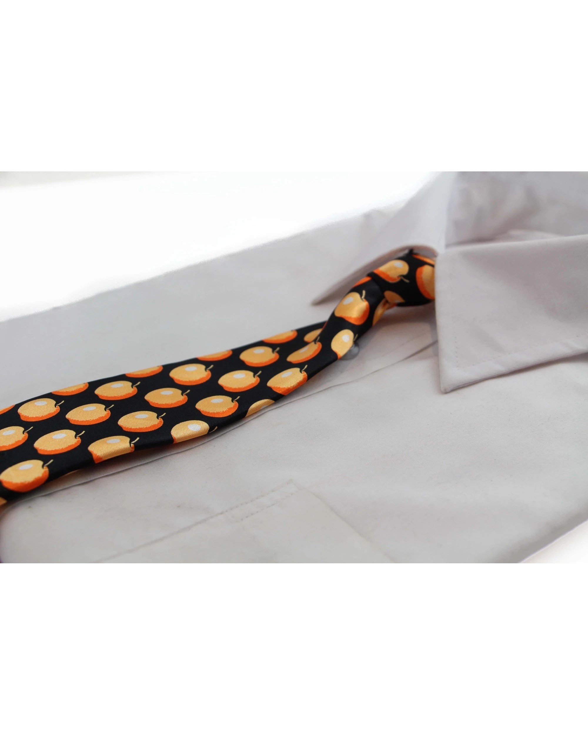 1 Zasel Kids Boys Black & Orange Patterned Elastic Neck Tie - Apples, 1 of 2