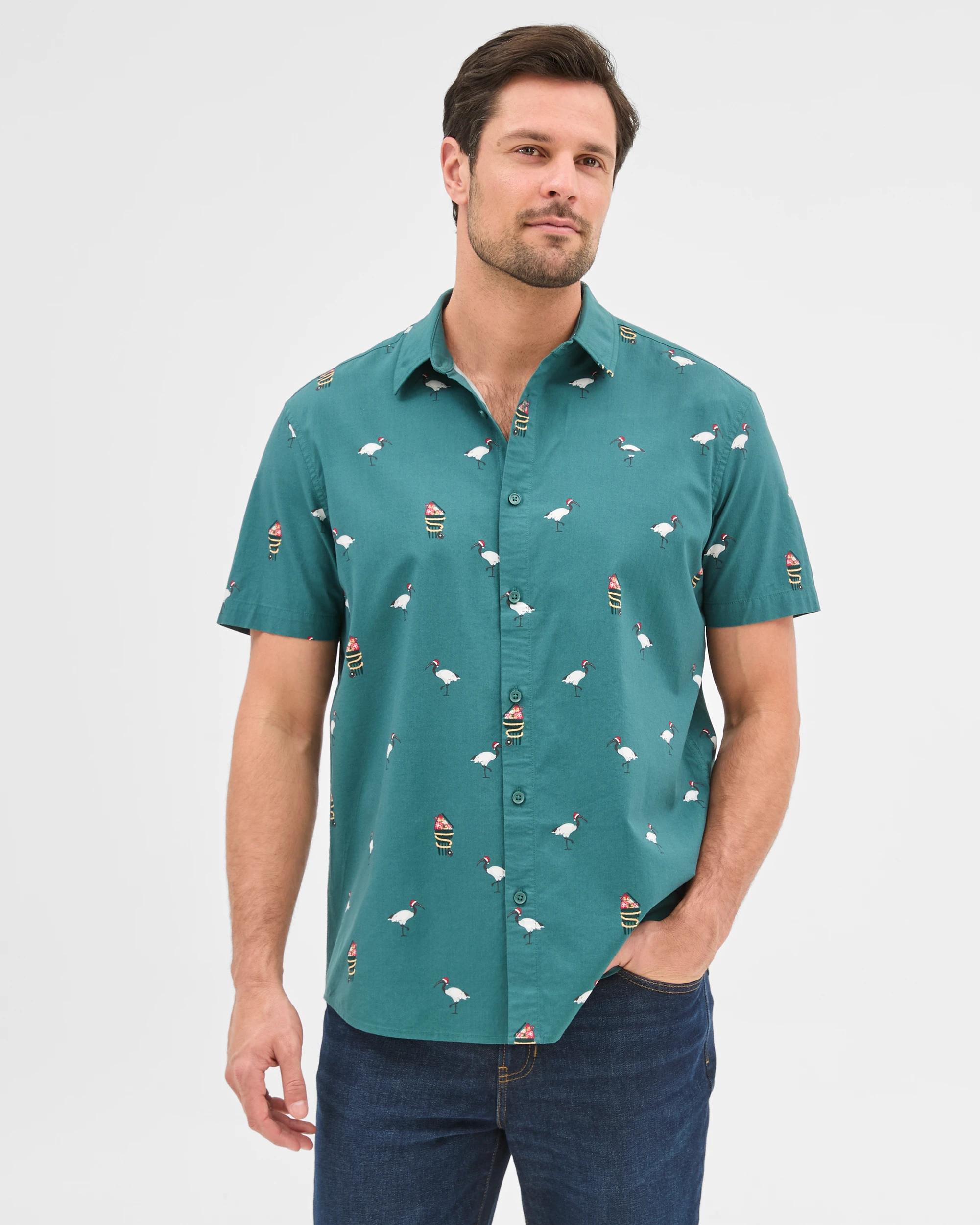 1 Target Christmas Bird Print Shirt GREEN, 1 of 5