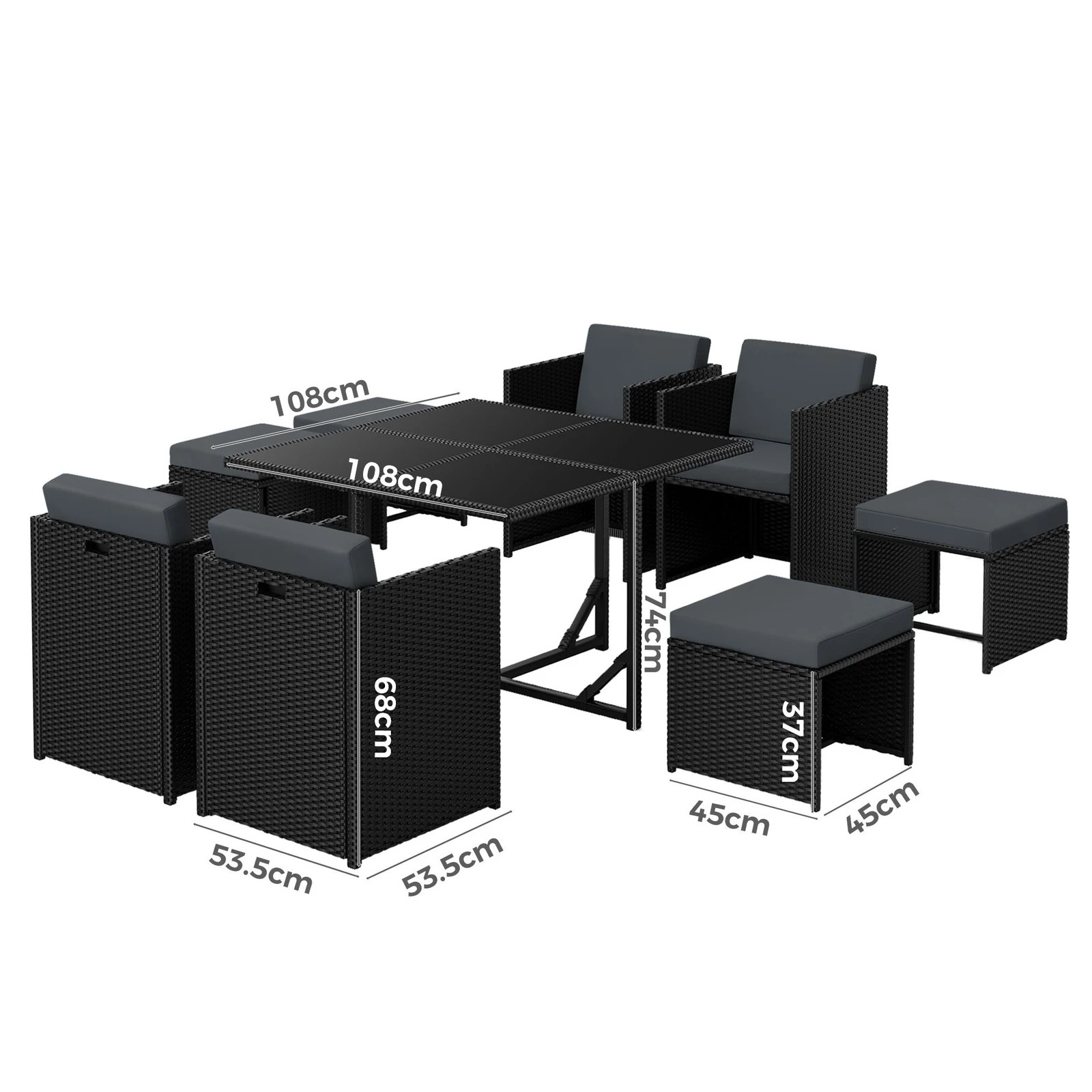 5 Alfordson Outdoor Dining Set 9 PCS Table Chairs Patio Lounge Wicker Furniture - Black, 5 of 10